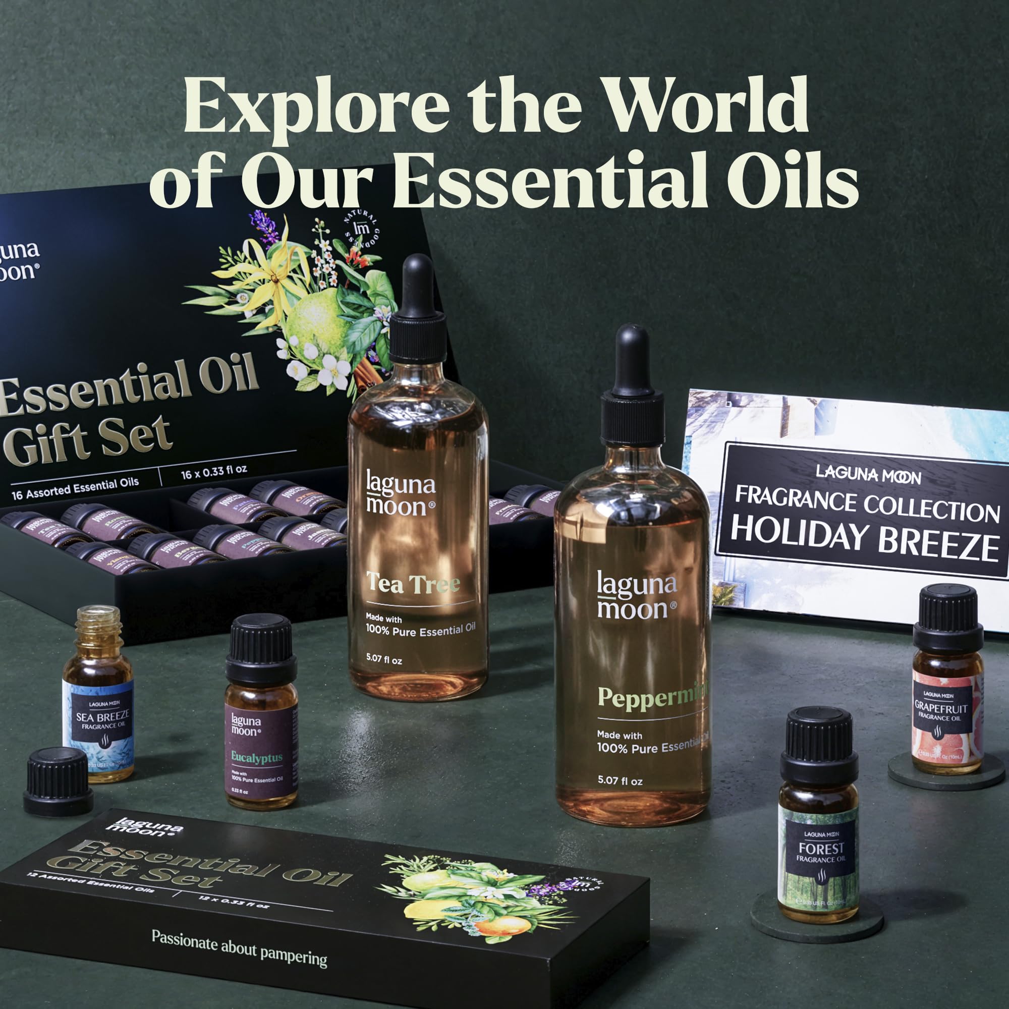 Lagunamoon 6x10ml Essential Oils Christmas Set – Peppermint, Tea Tree, Lavender, Eucalyptus, Orange, Lemongrass