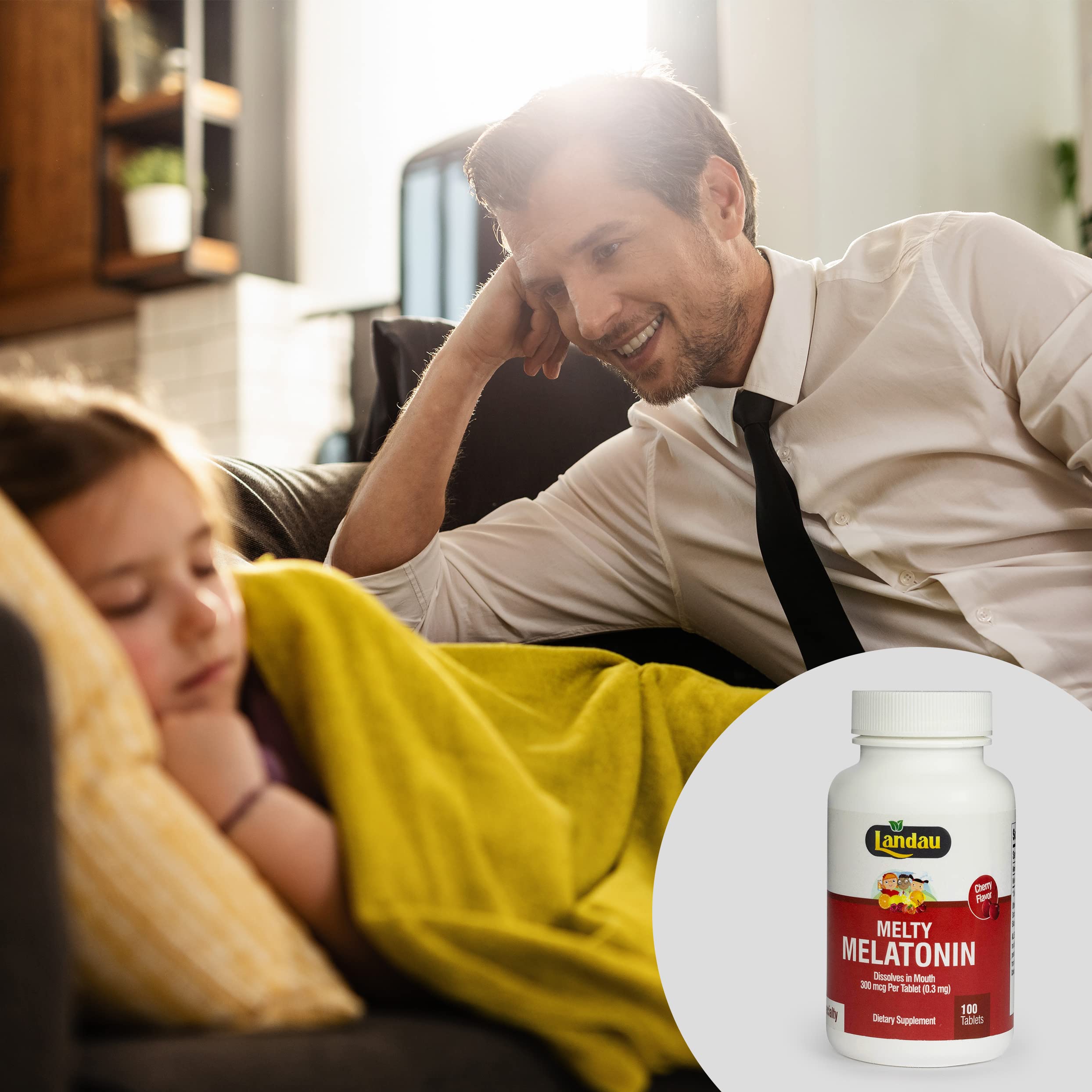 Landau Melty Melatonin 0.3mg (300 mcg) – Cherry, Fast-Dissolving Sleep Aid | 100 Tablets, Kosher, Made in USA