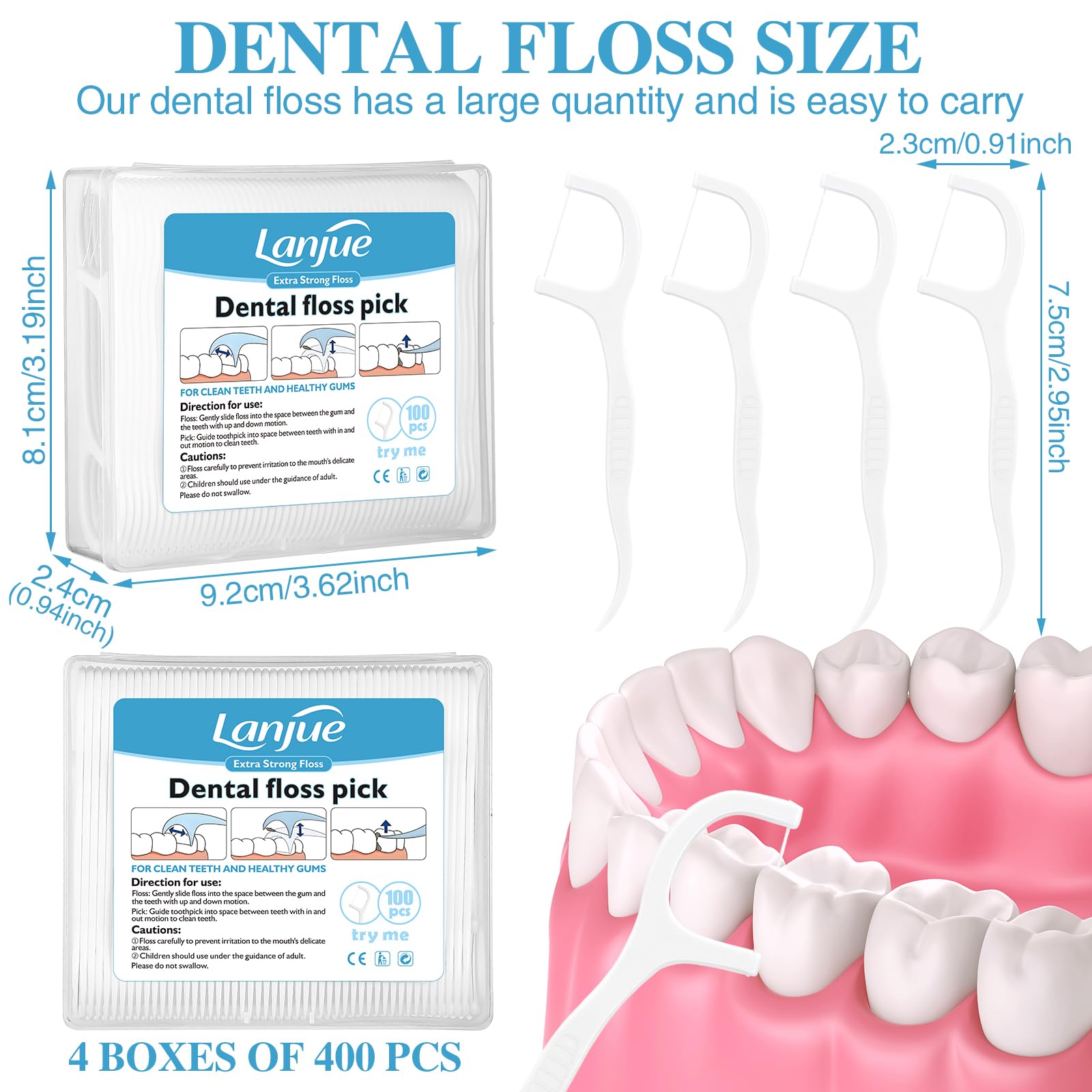 Lanjue 400 Count Dental Floss Picks – Travel Flossers with 4 Portable Cases