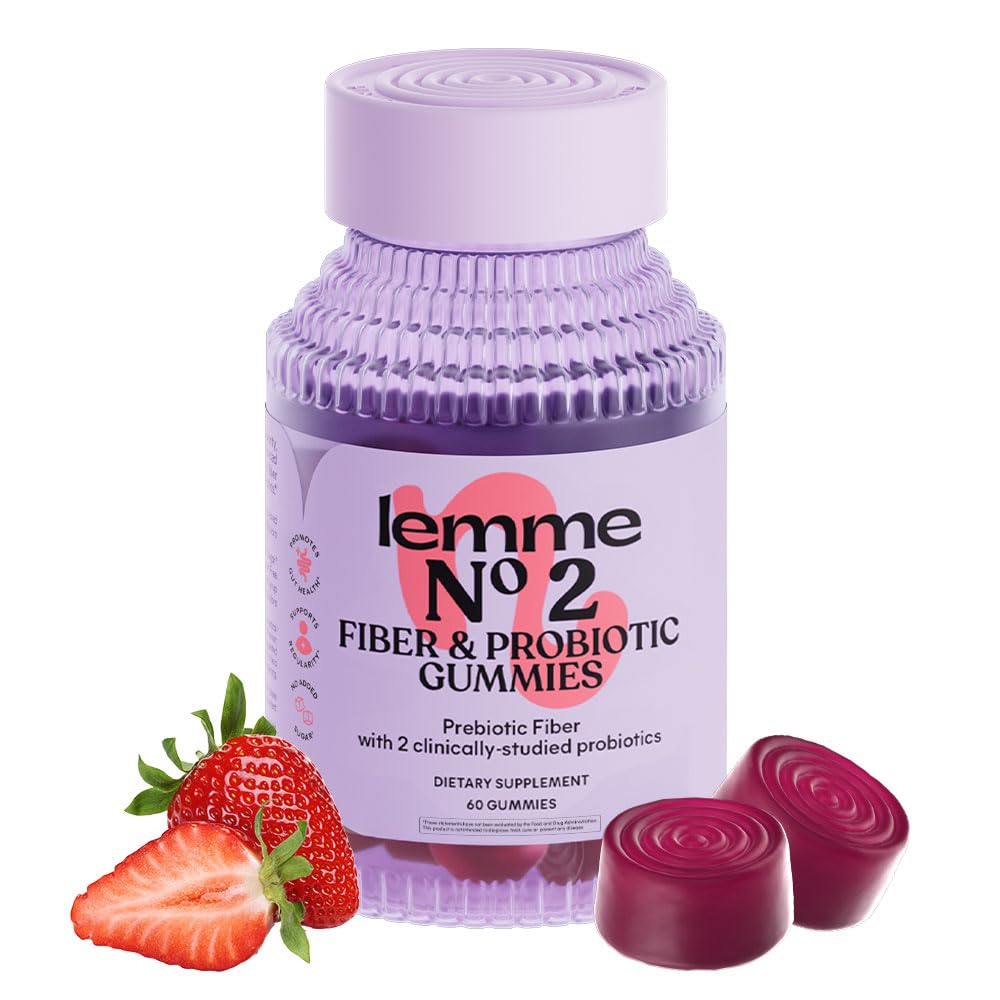 Lemme No. 2 Fiber & Probiotic Gummies for Adults – No Sugar Added, Strawberry (60 Count)