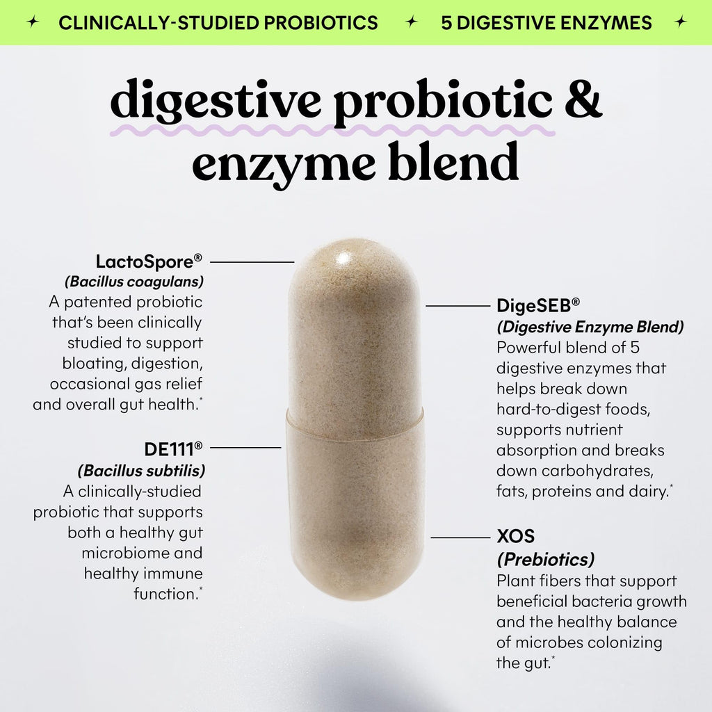 Lemme Debloat 3-in-1 Probiotic, Prebiotic & Digestive Enzymes - 60 Count