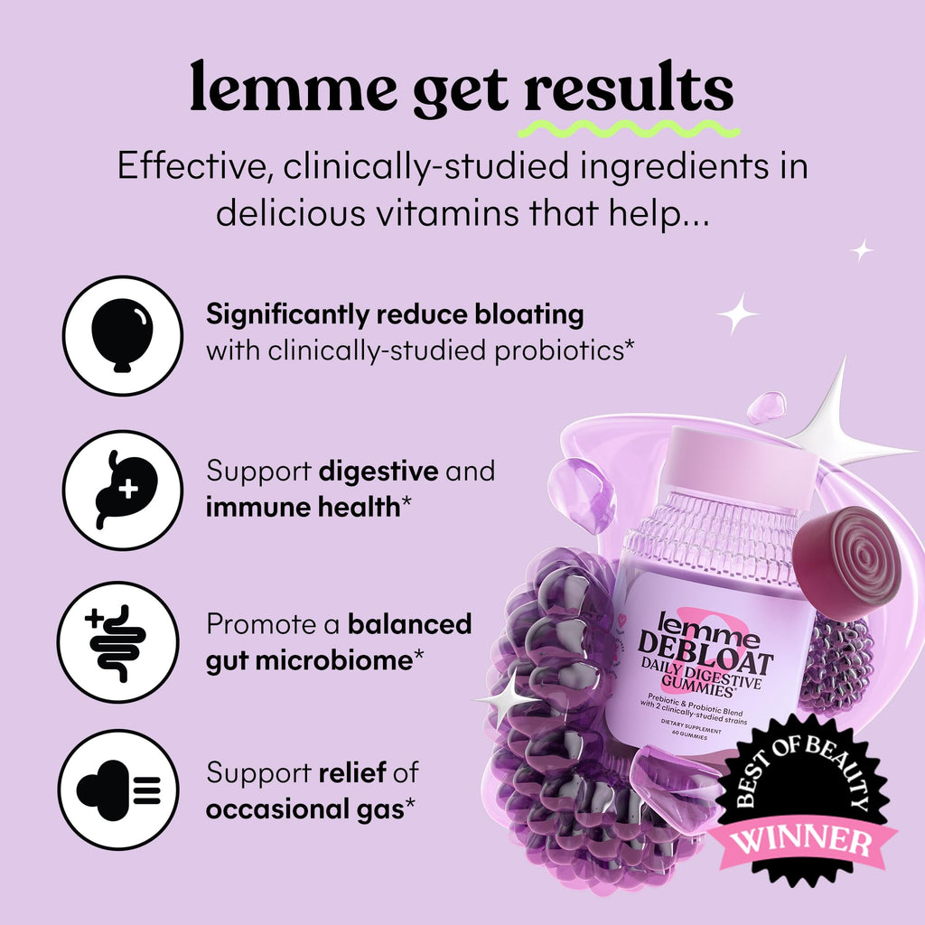 Lemme Debloat Gummies – Digestive & Gut Health Probiotics + Prebiotic, BlackBerry Flavor (60 Count) Pack of 2 | Vegetarian & Gluten Free