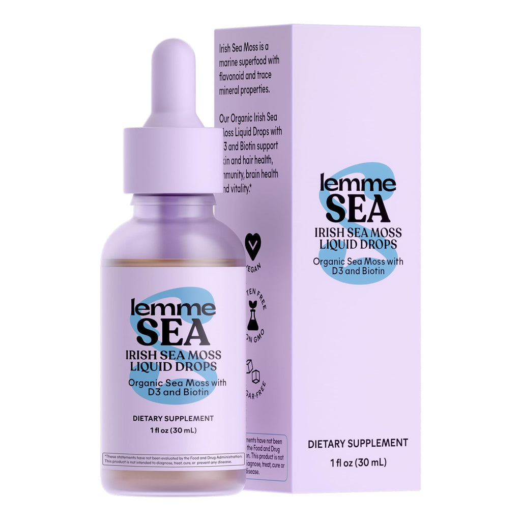 Lemme Irish Sea Moss Organic Liquid Drops with D3 & Biotin – 1 oz, 30 Servings, Immunity, Hair, Skin & Nails