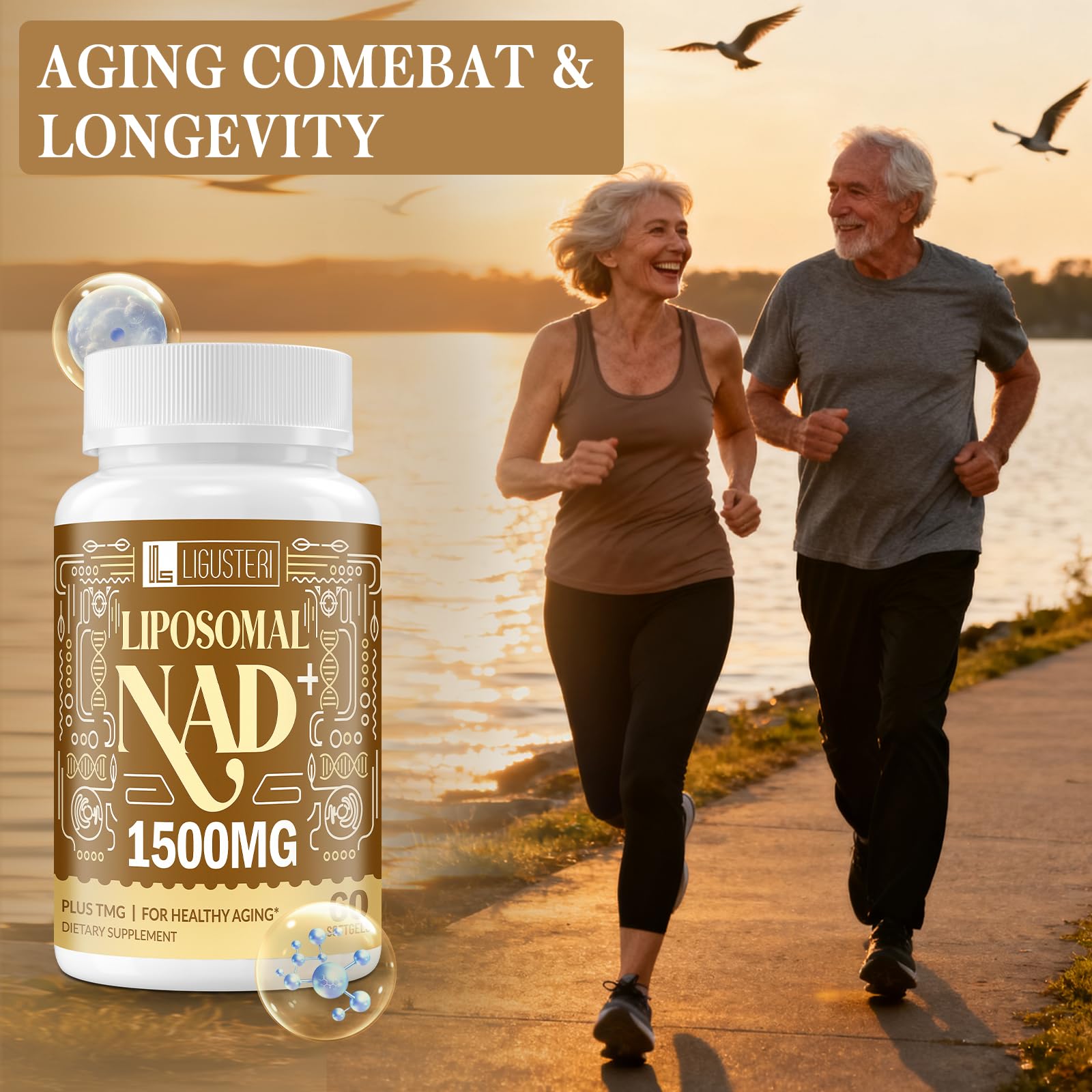 LIGUSTERI 1500 MG Liposomal NAD+ | 98%+ Absorption | NAD+ Supplement for Energy, Aging Defense, Longevity | 60 Softgels