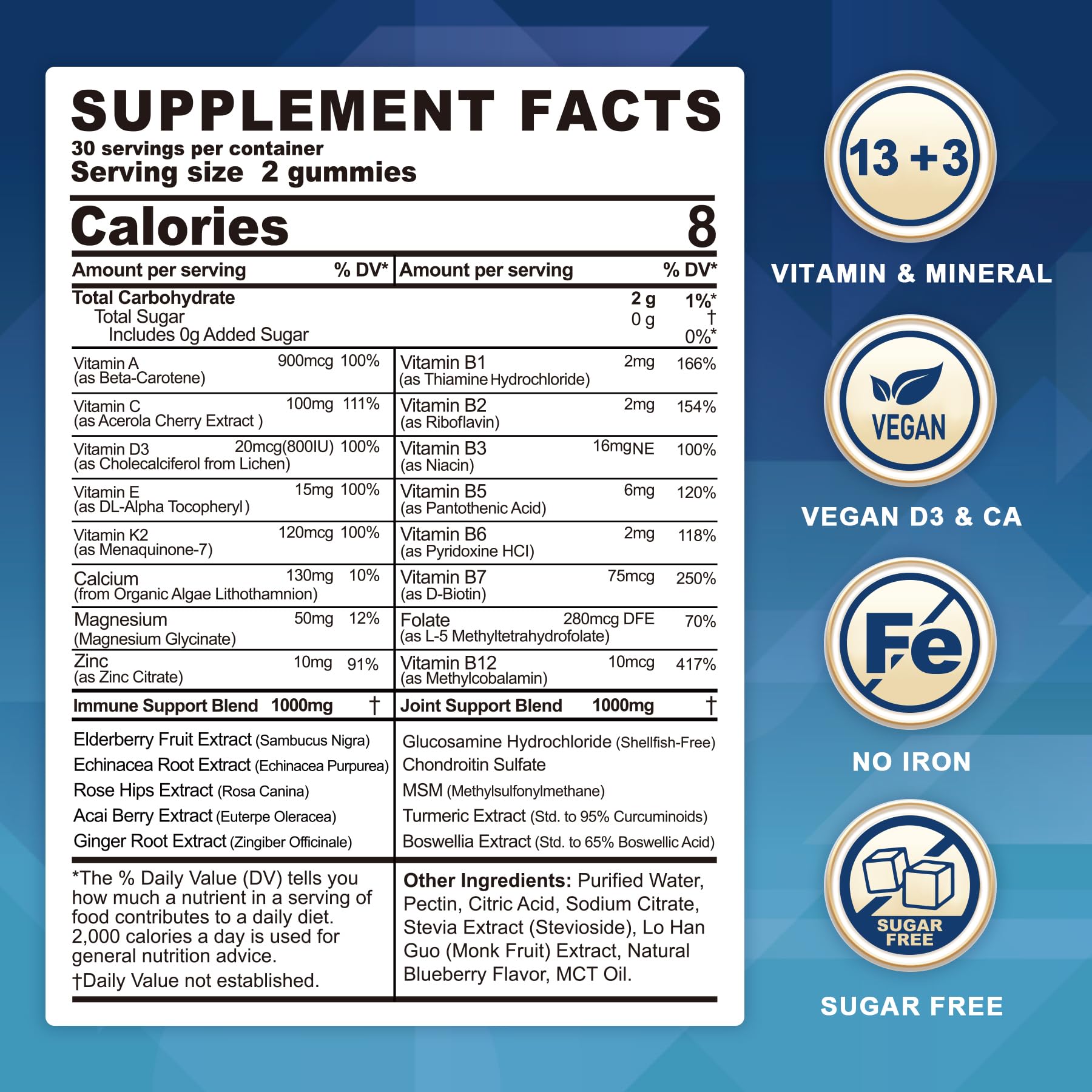 LILICARE Sugar Free Methylated Multivitamin 50+ Gummies with Glucosamine Chondroitin MSM