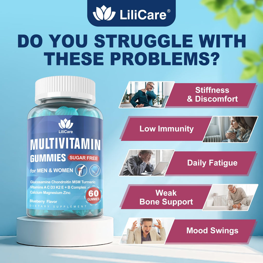 LILICARE Sugar Free Methylated Multivitamin 50+ Gummies with Glucosamine Chondroitin MSM