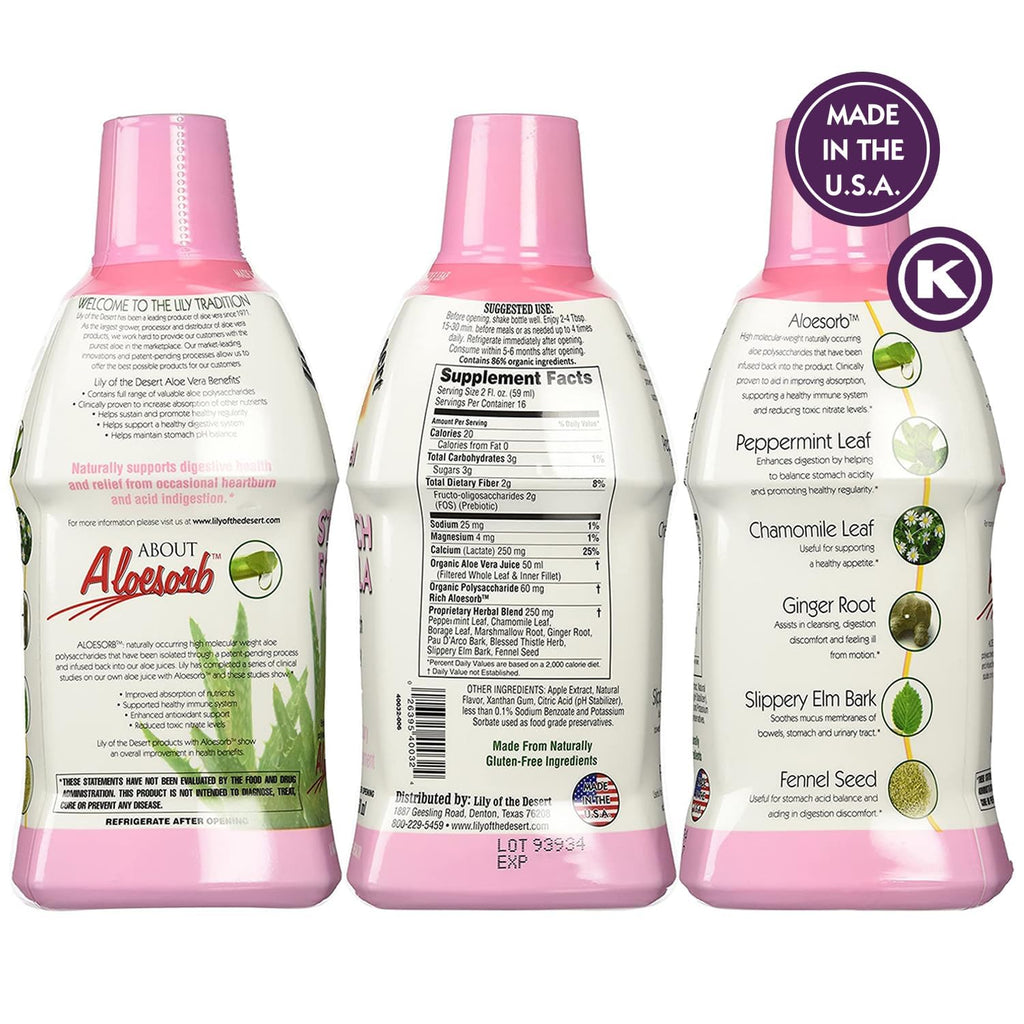 Lily Of The Desert Stomach Formula – Organic Aloe Vera Juice with Slippery Elm & Herbs (Pack of 2)