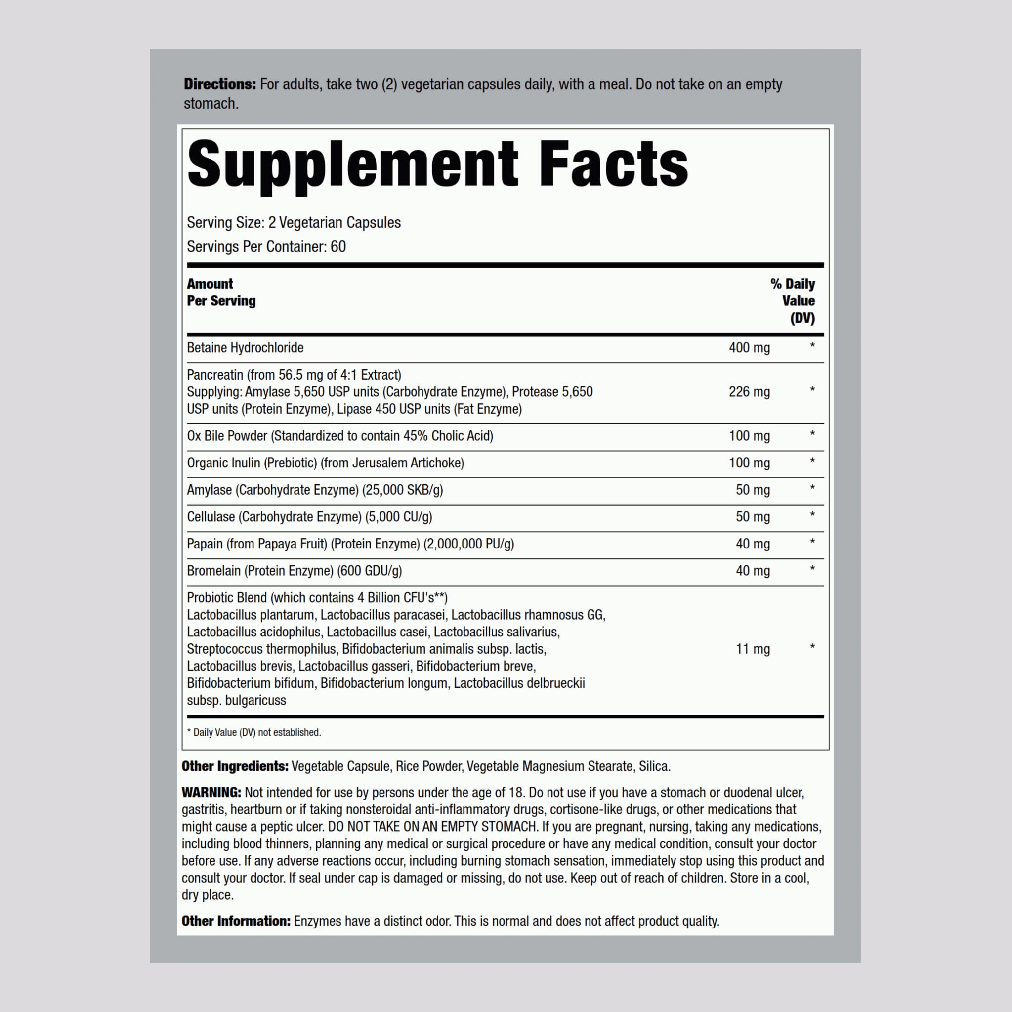 Lindberg Complete Digestant – Multi-Enzyme Formula with Pancreatin & Betaine HCl – 120 Capsules (Pack of 2)