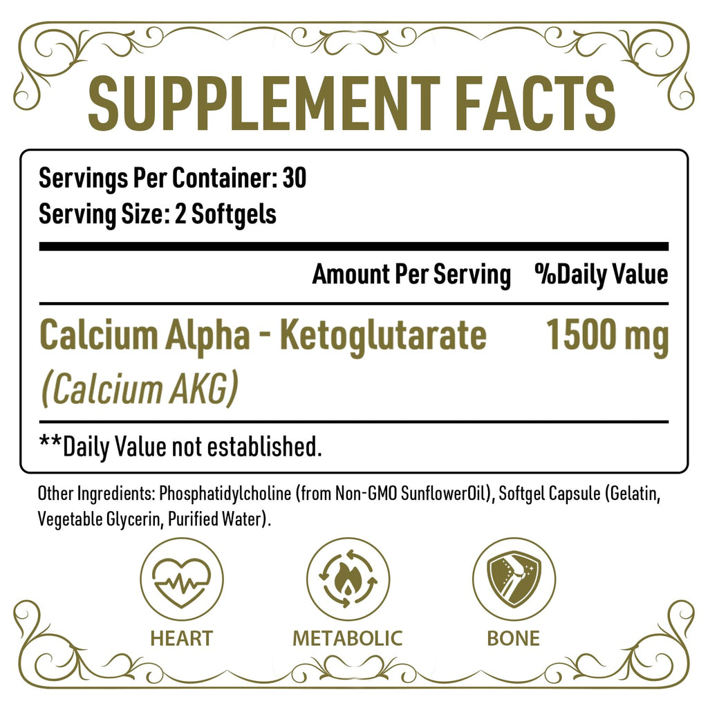 AJAXERRUE Liposomal Calcium AKG 1500 MG | Energy, Longevity & Metabolic Support | 180 Softgels