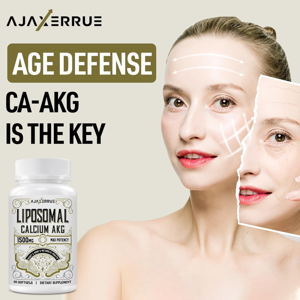 AJAXERRUE Liposomal Calcium AKG 1500 mg – Enhanced Absorption for Longevity & Metabolic Support | 60 Softgels