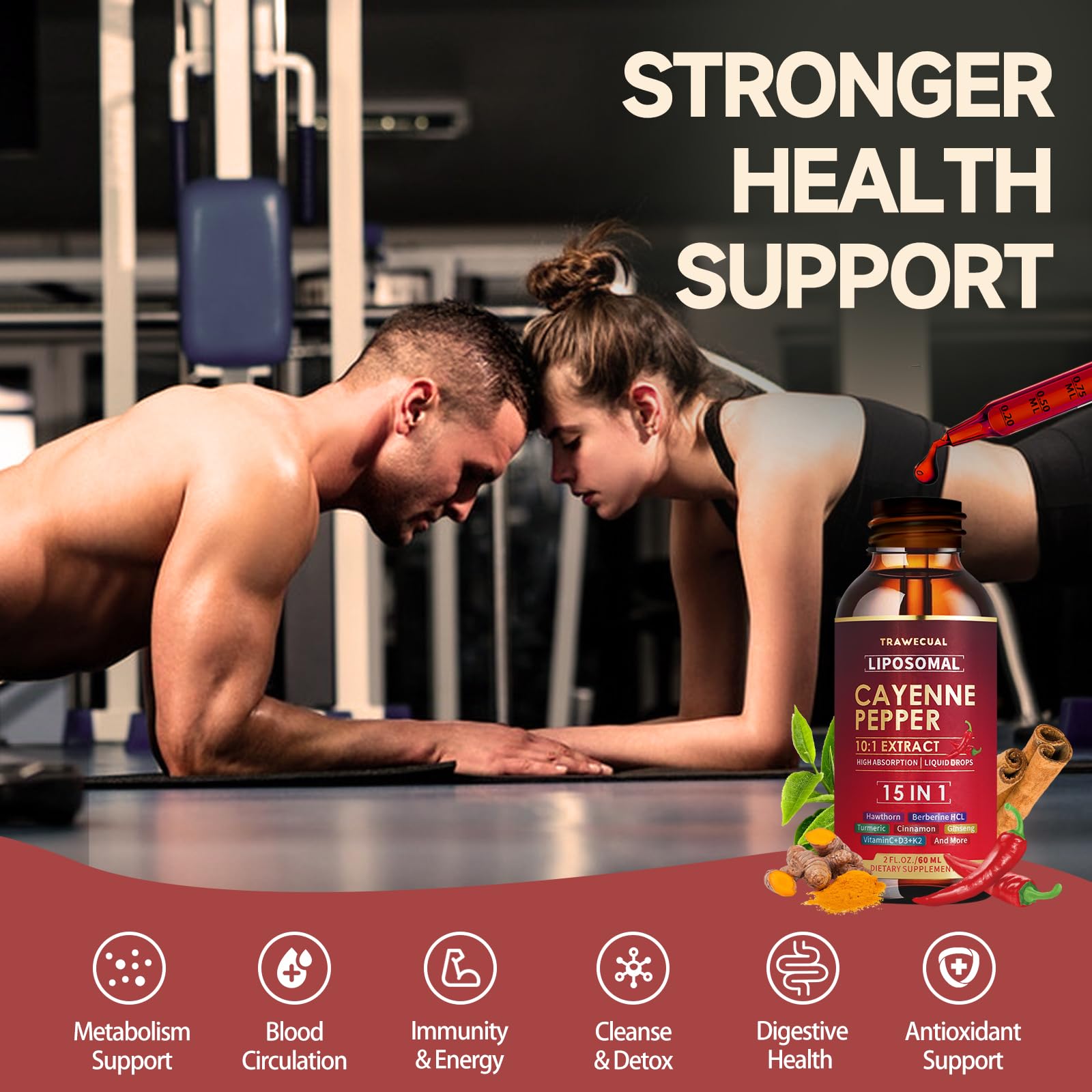 15-in-1 Liposomal Cayenne Pepper Drops with Vitamin D3 & K2 – Circulation & Digestion Support, 2 oz