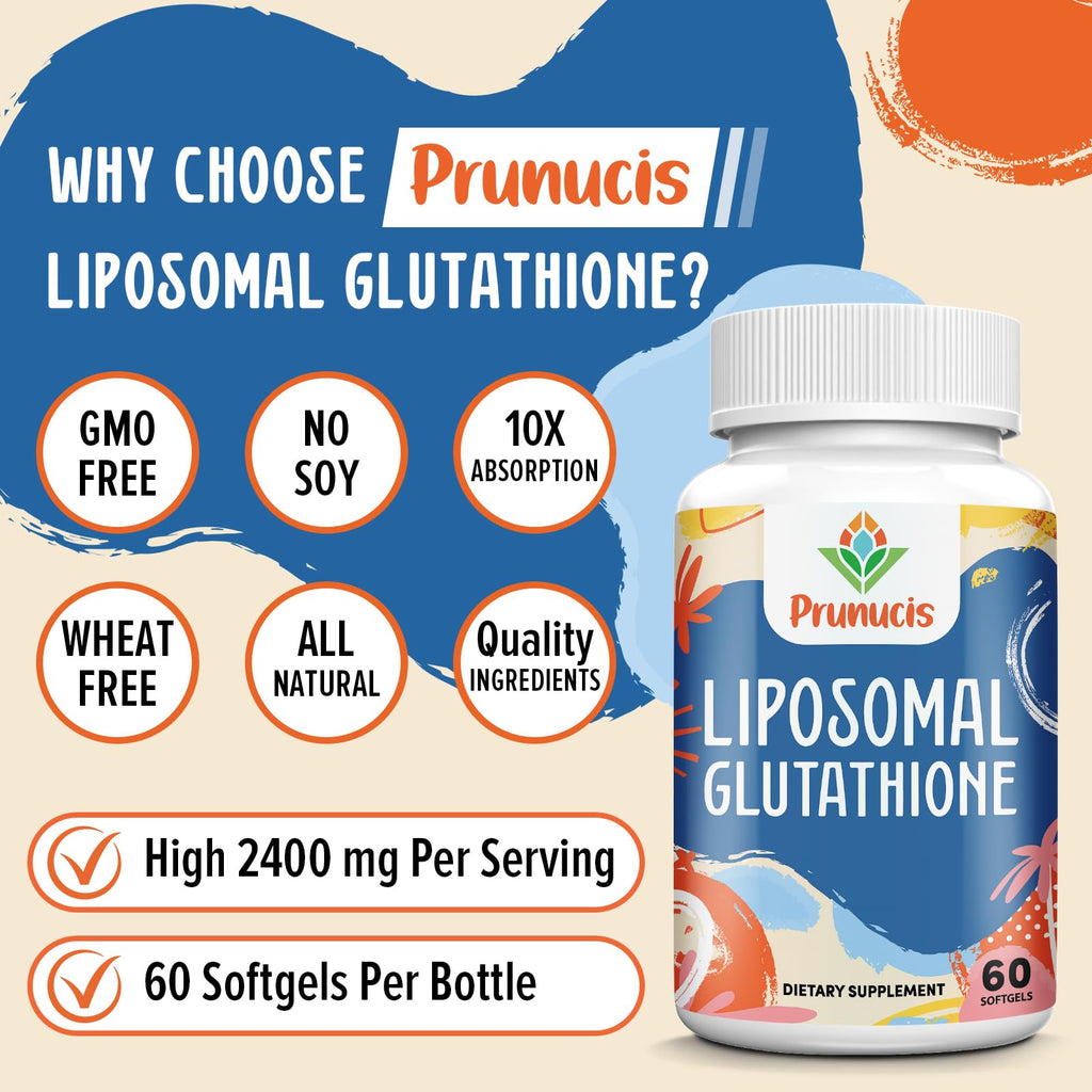 Prunucis 2400MG Liposomal Glutathione with Vitamin C, Milk Thistle & Alpha-Lipoic Acid – High Absorption, 360 Softgels