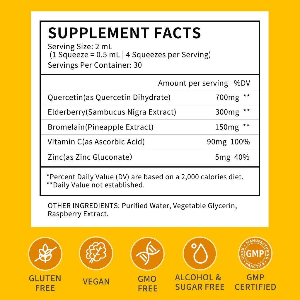 (2 Pack) Liposomal Quercetin with Bromelain Liquid Drops – 700mg Quercetin + Bromelain