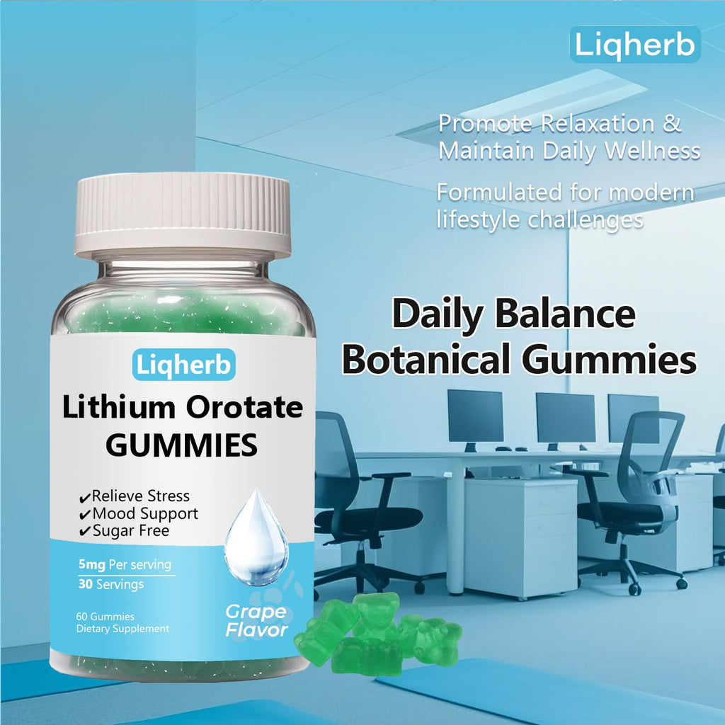 Liqherb Lithium Orotate 5mg Gummies – Mood Support & Stress Management, Vegan, Sugar-Free, Gluten-Free | Grape Flavor, 60 Gummies