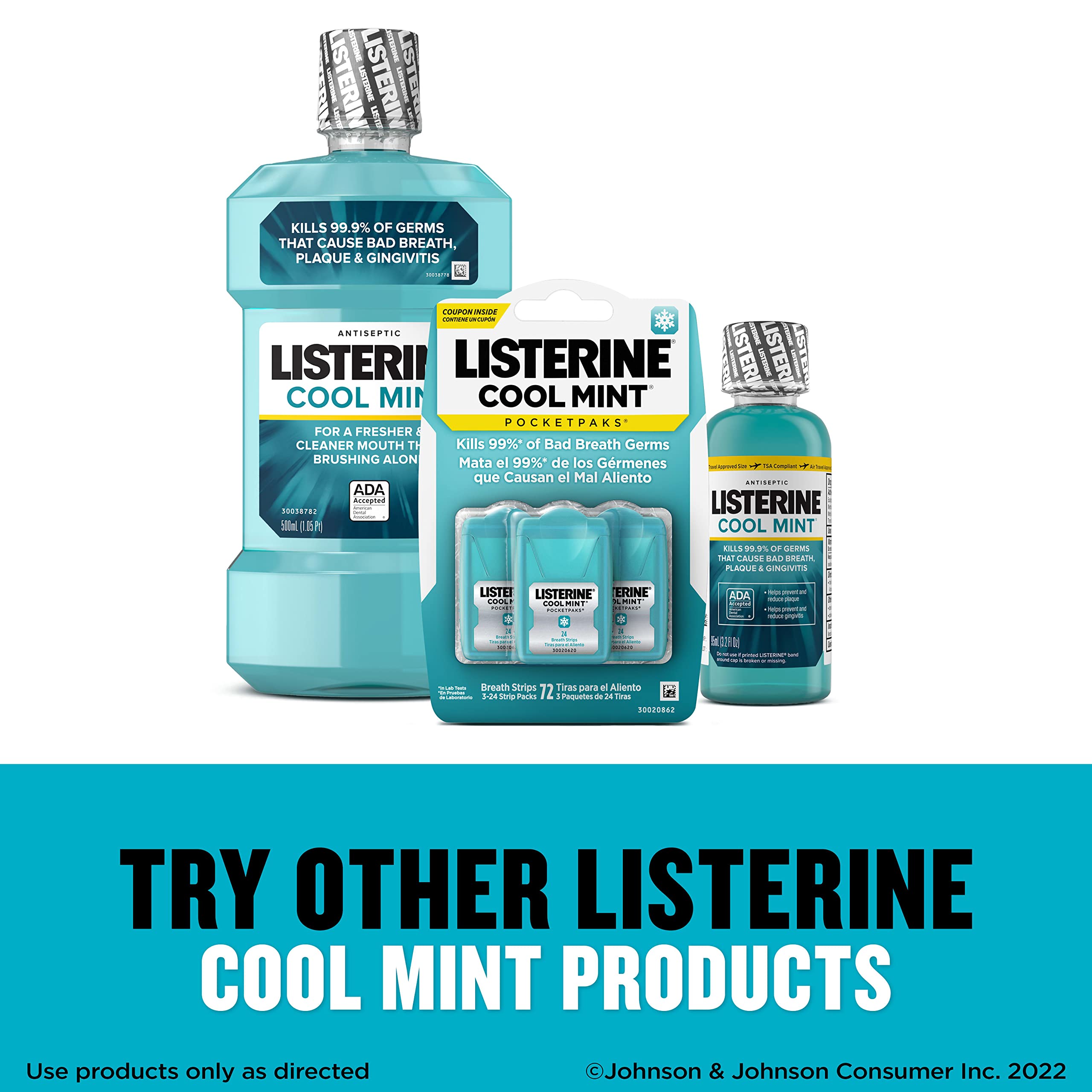 Listerine PocketPaks Cool Mint Breath Strips - 3 x 24-Strip Packs, Sugar Free