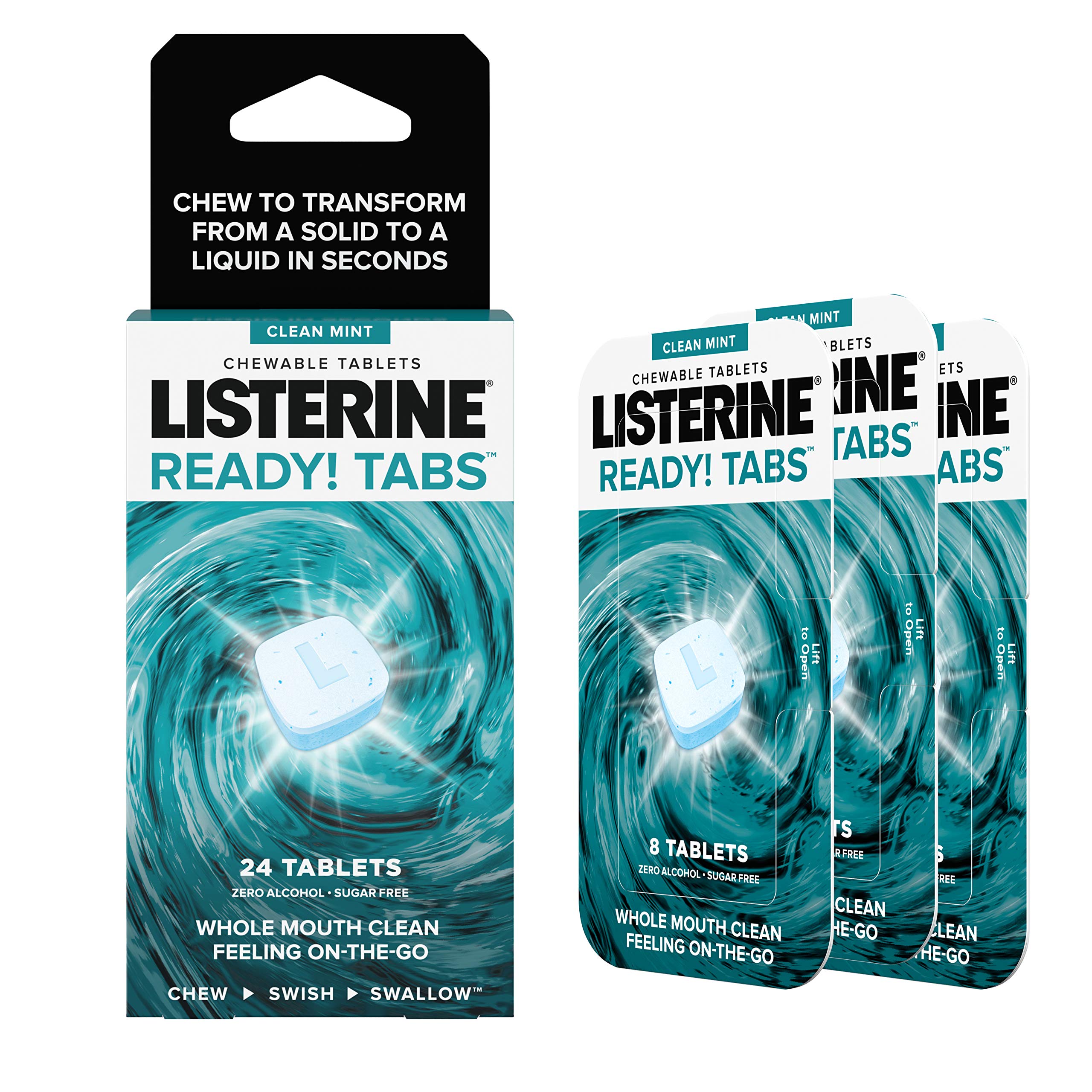 Listerine Ready! Tabs Chewable Tablets - Clean Mint, 24 Count | Fresh Breath On The Go