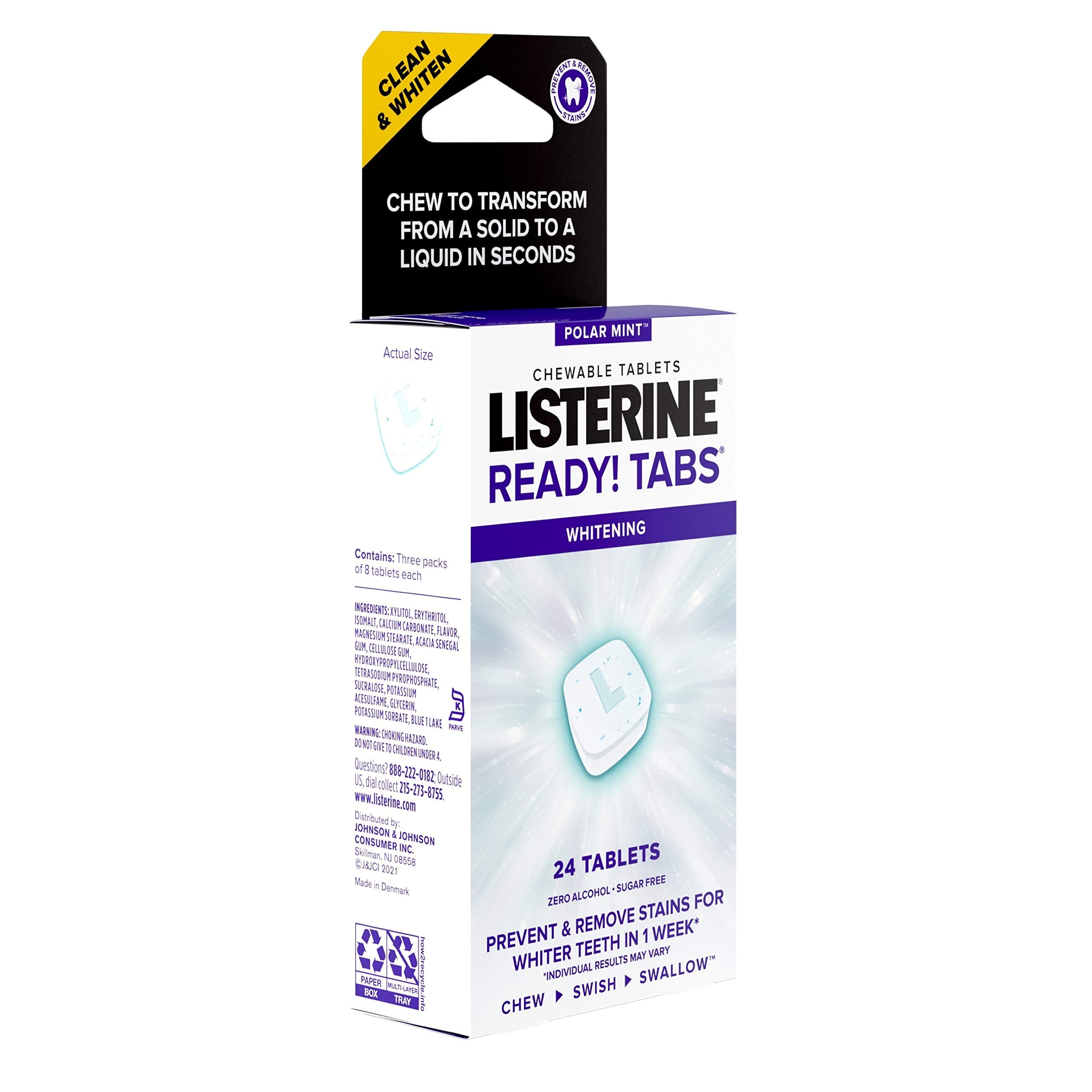Listerine Ready! Tabs Whitening Chewables Polar Mint – 24 ct