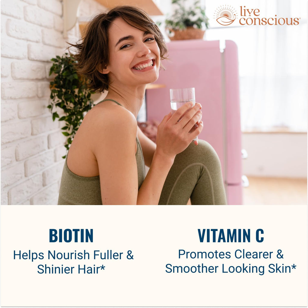 Live Conscious Beyond Collagen Powder for Women – 5 Types I, II, III, V & X, Biotin & Vitamin C, 41 Servings, Keto-Friendly
