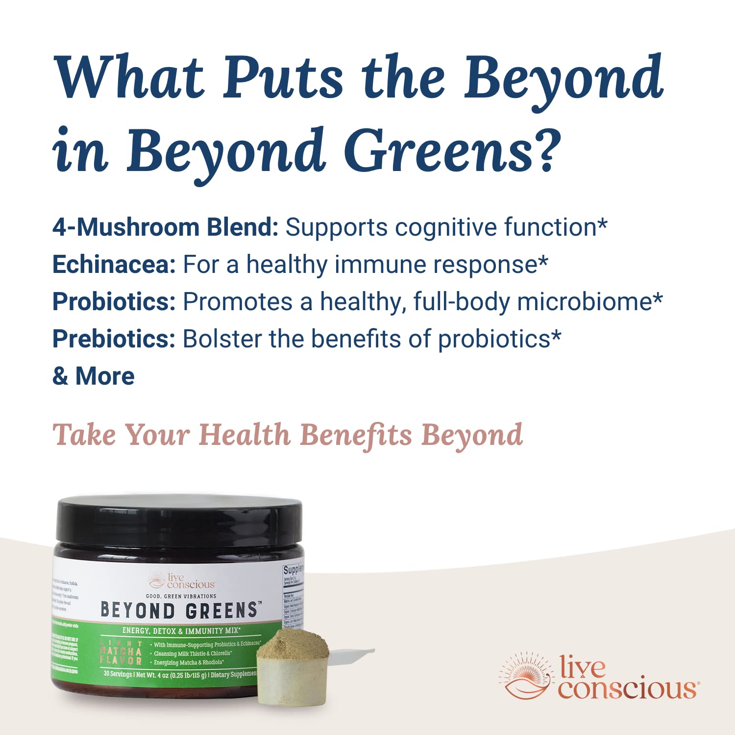 Live Conscious Beyond Greens Matcha Powder – Immune Support & Energy, 2-Pack (30 Servings)