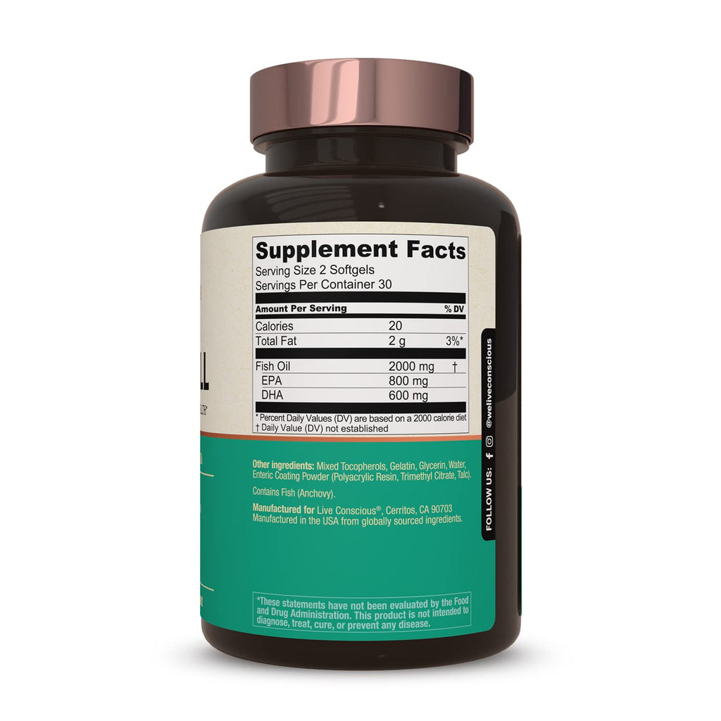 Live Conscious OmegaWell Omega-3 2000mg Fish Oil - EPA 800mg, DHA 600mg