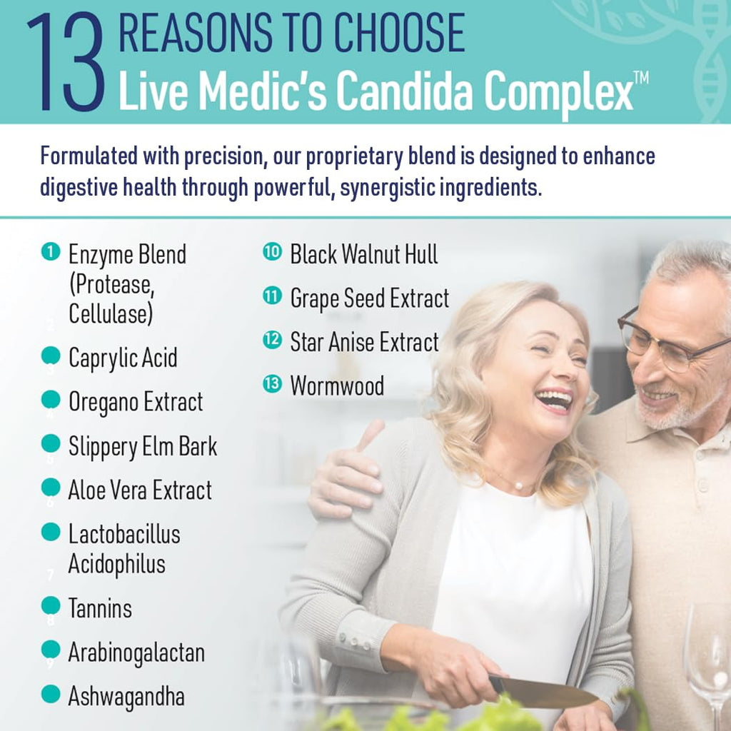 Liver Medic Candida Complex – Digestive Enzymes & Probiotic Cleanse, Non-GMO 120 Caps