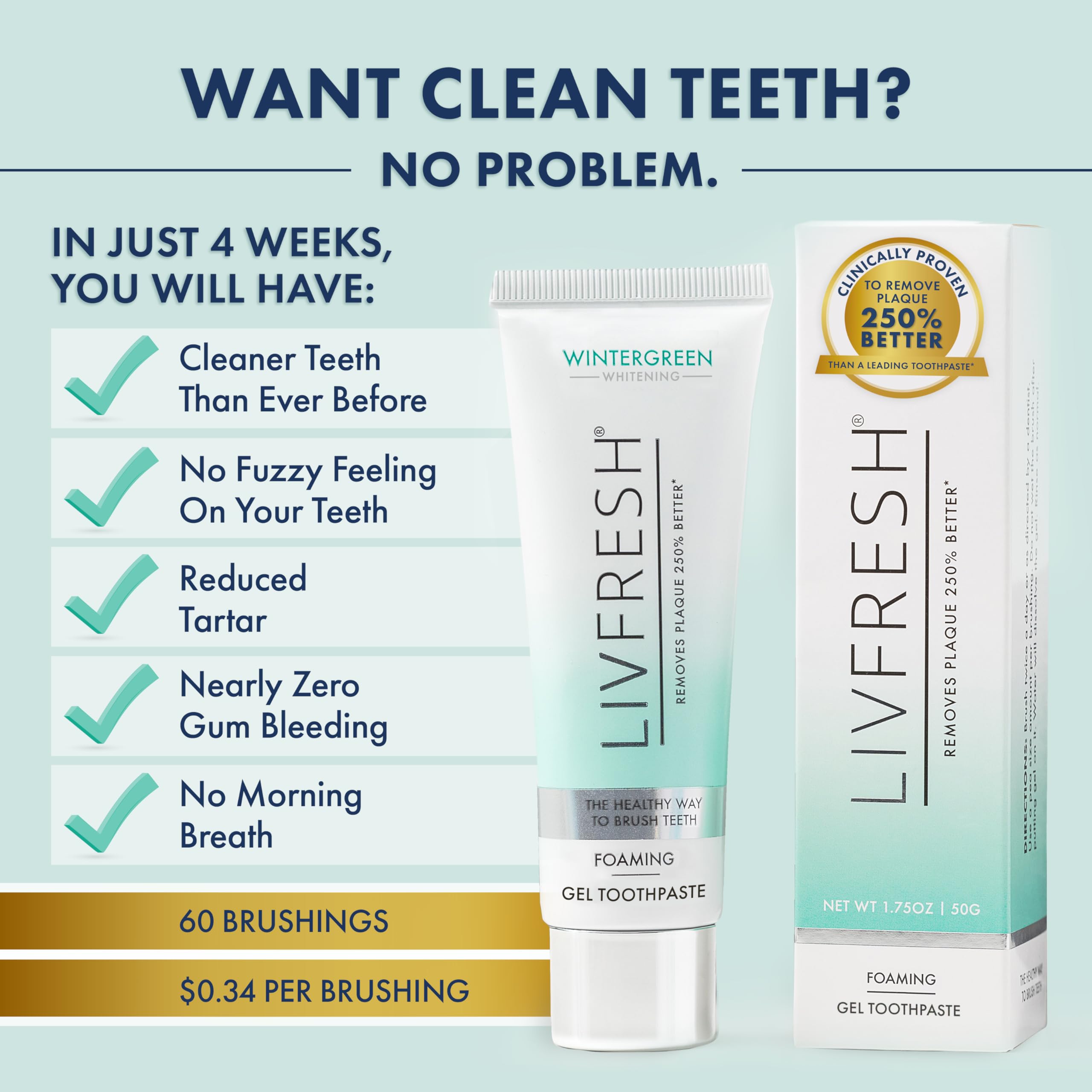 LIVFRESH Toothpaste Gel Wintergreen 3 Pack – Clinically Proven