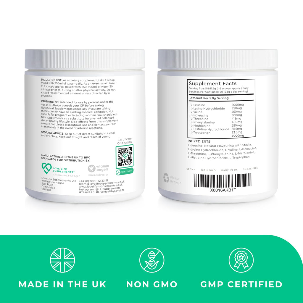 Love Life Supplements EAA Amino Acids Powder – 9 Essential Amino Acids, 60 Servings, Apple & Kiwi