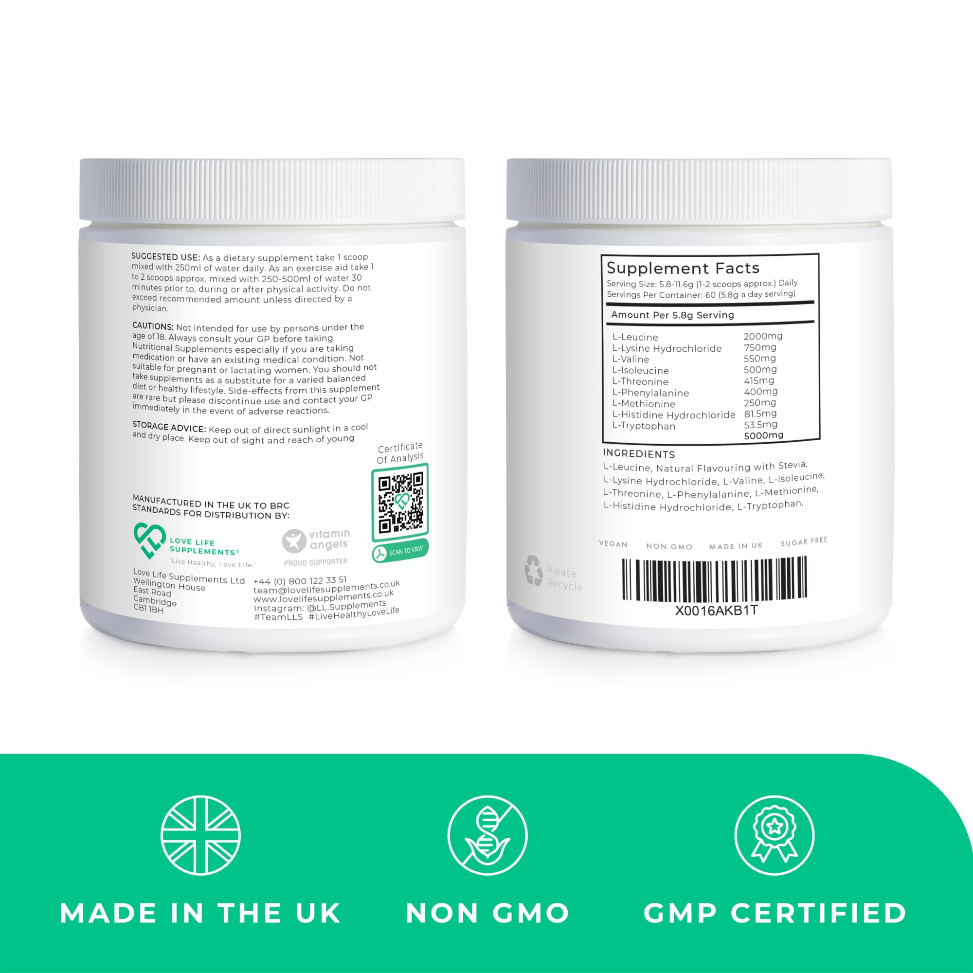 Love Life Supplements EAA Amino Acids Powder – 9 Essential Amino Acids, 60 Servings, Apple & Kiwi