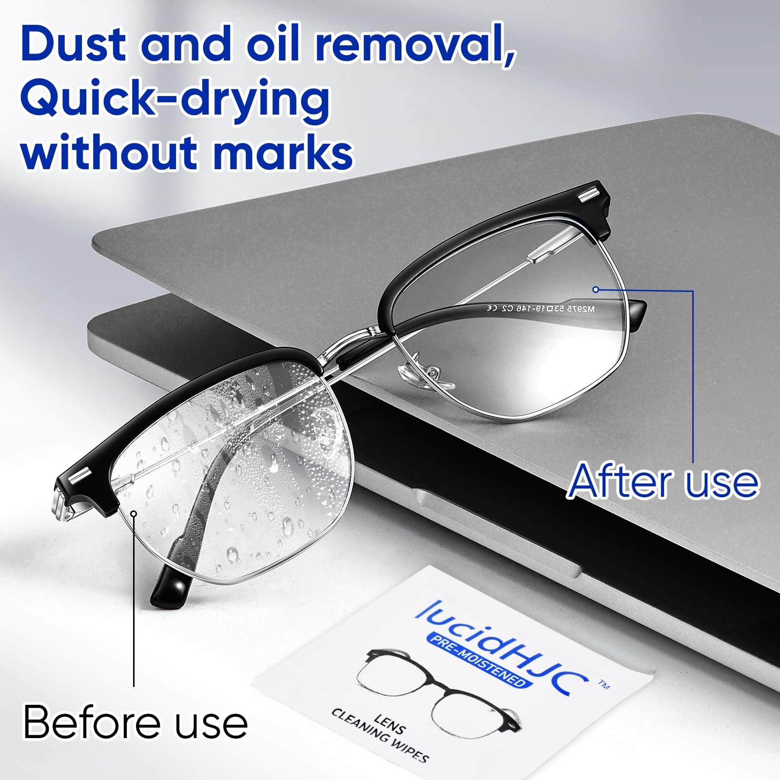 LucidHJC Lens Wipes – 200 Pre-Moistened Wipes for Eyeglasses, Camera Lenses, and Screens