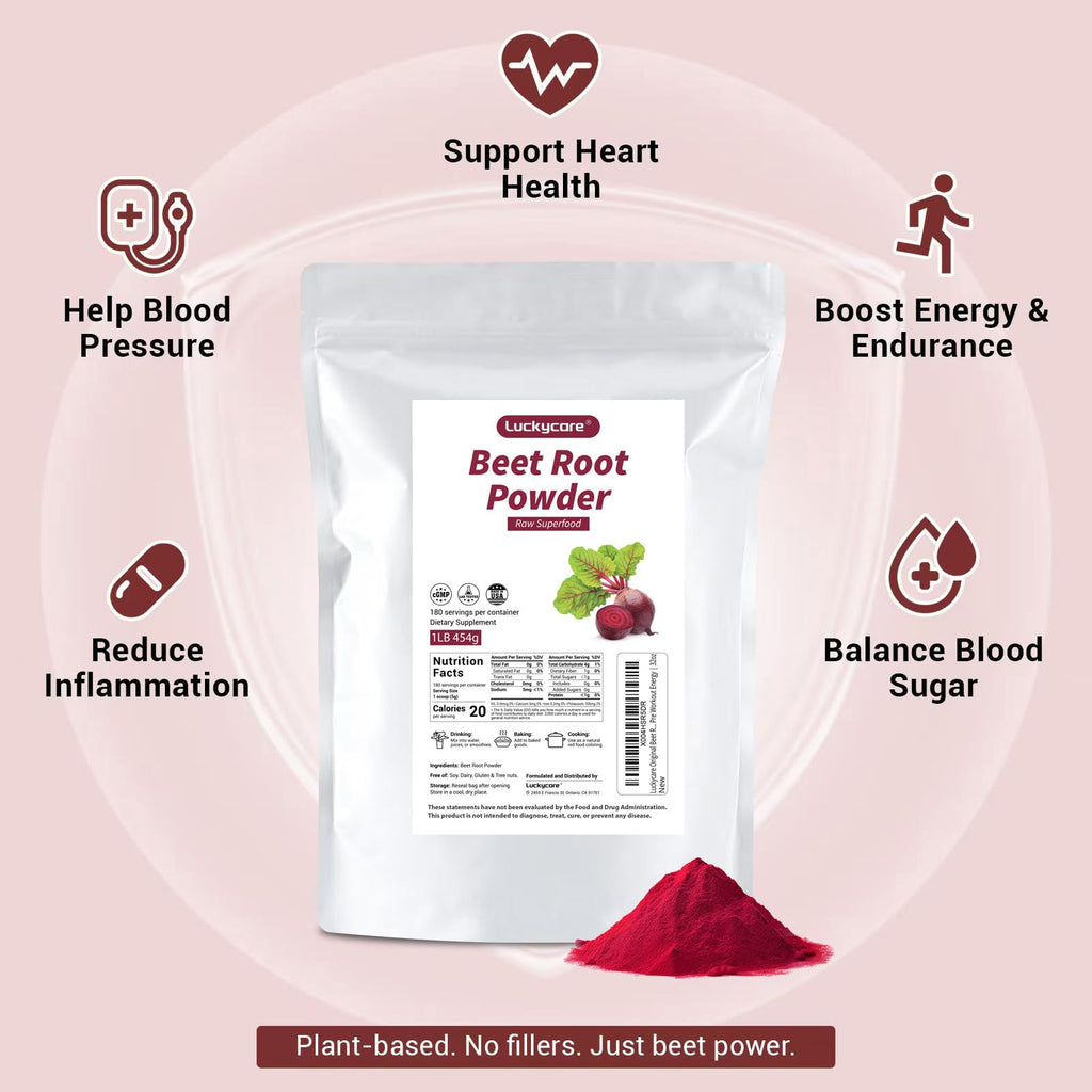 Luckycare Original Beet Root Powder | Non-GMO Beetroot Superfood | Vegan & Gluten Free | Natural Nitric Oxide Supplement | Supports Pre Workout Energy | 16oz
