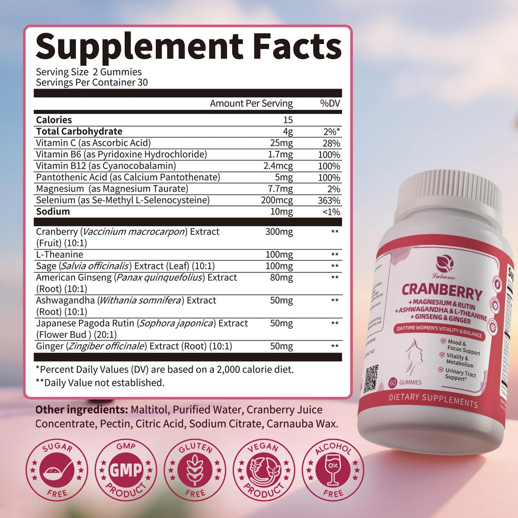 Lukaree Cranberry Gummies for Women - 2 Pack | Urinary Tract & Vitality