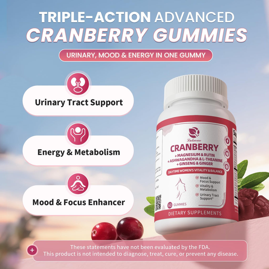 Lukaree Cranberry Gummies for Women – UTI Support, Mood & Energy