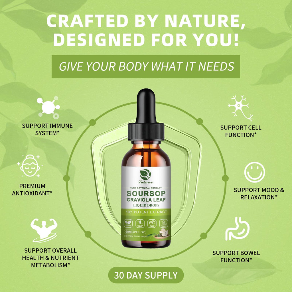 Lukaree 100% Organic Soursop Leaves Extract – 10x Concentrated Liquid Drops