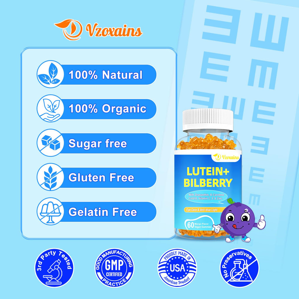 20mg Lutein & Zeaxanthin Gummies – Sugar Free Eye Health Supplement for Adults & Kids