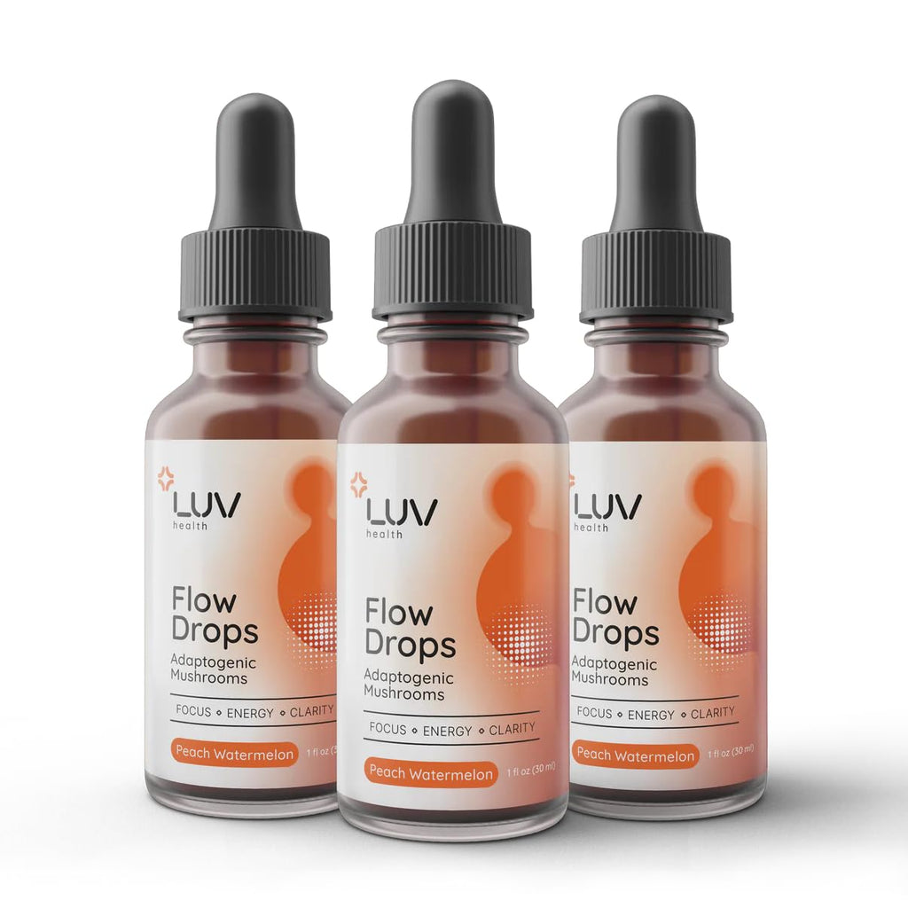 LUV health Flow Drops® – Energy, Focus & Immune Support with Adaptogenic Mushrooms | Made in USA | 90 Servings