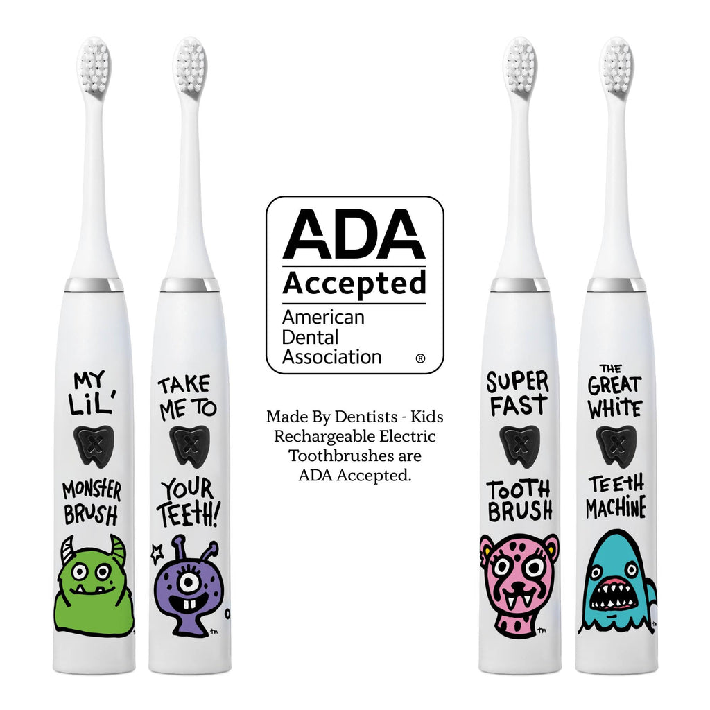Made by Dentists Kids Electric Toothbrush Shark Design – 2+ Years, Rechargeable, 6 Replacement Heads