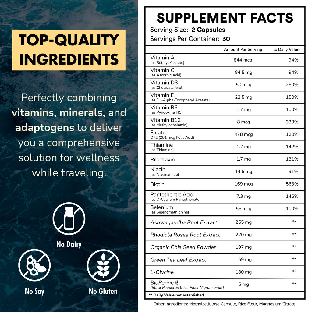 Co-Pilot Travel Vitamin: Jet Lag, Immunity, Digestion & Calm | Vegan, 60 Count