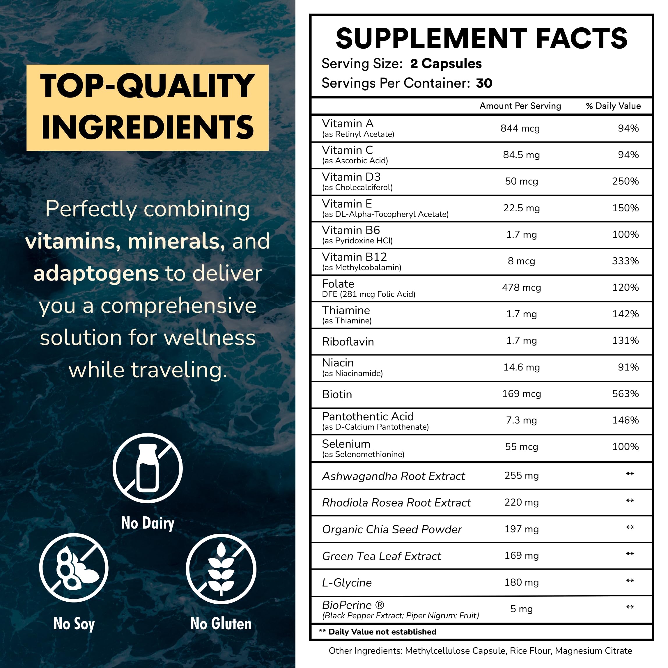 Co-Pilot Travel Vitamin: Jet Lag, Immunity, Digestion & Calm | Vegan, 60 Count
