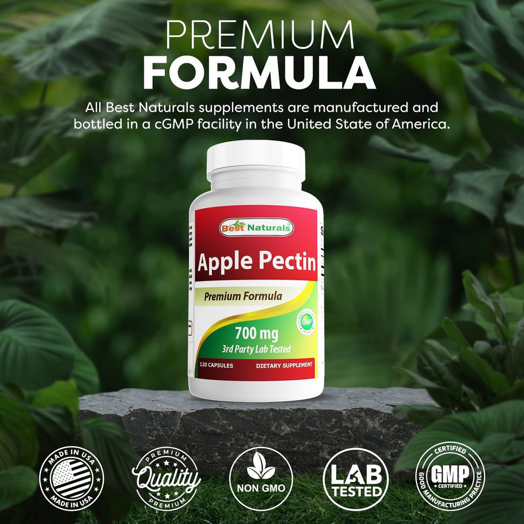 Best Naturals Apple Pectin 700 mg – Dietary Fiber & Intestinal Support | 120 Capsules (Pack of 2)