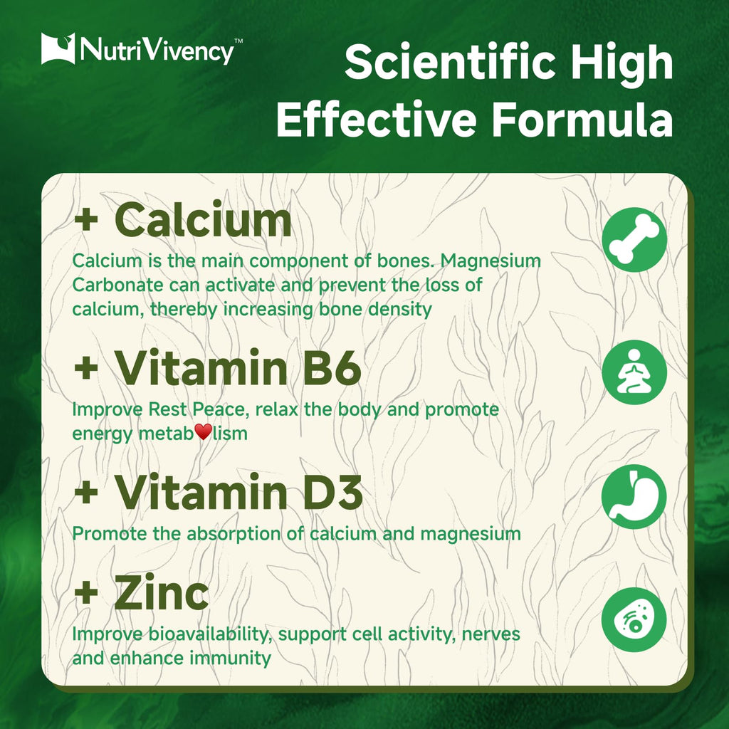 Magnesium Carbonate Gummies 500mg – Vegan, Sugar Free, Green Apple Flavor | Calcium, B6, D3 & Zinc | 30 Servings