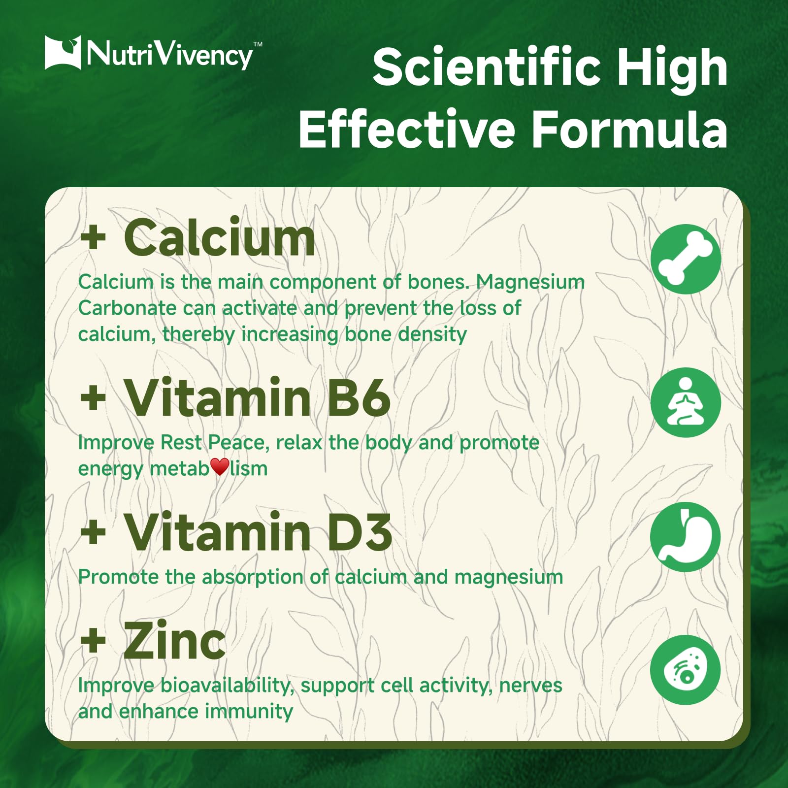 Magnesium Carbonate Gummies 500mg – Vegan, Sugar Free, Green Apple Flavor | Calcium, B6, D3 & Zinc | 30 Servings