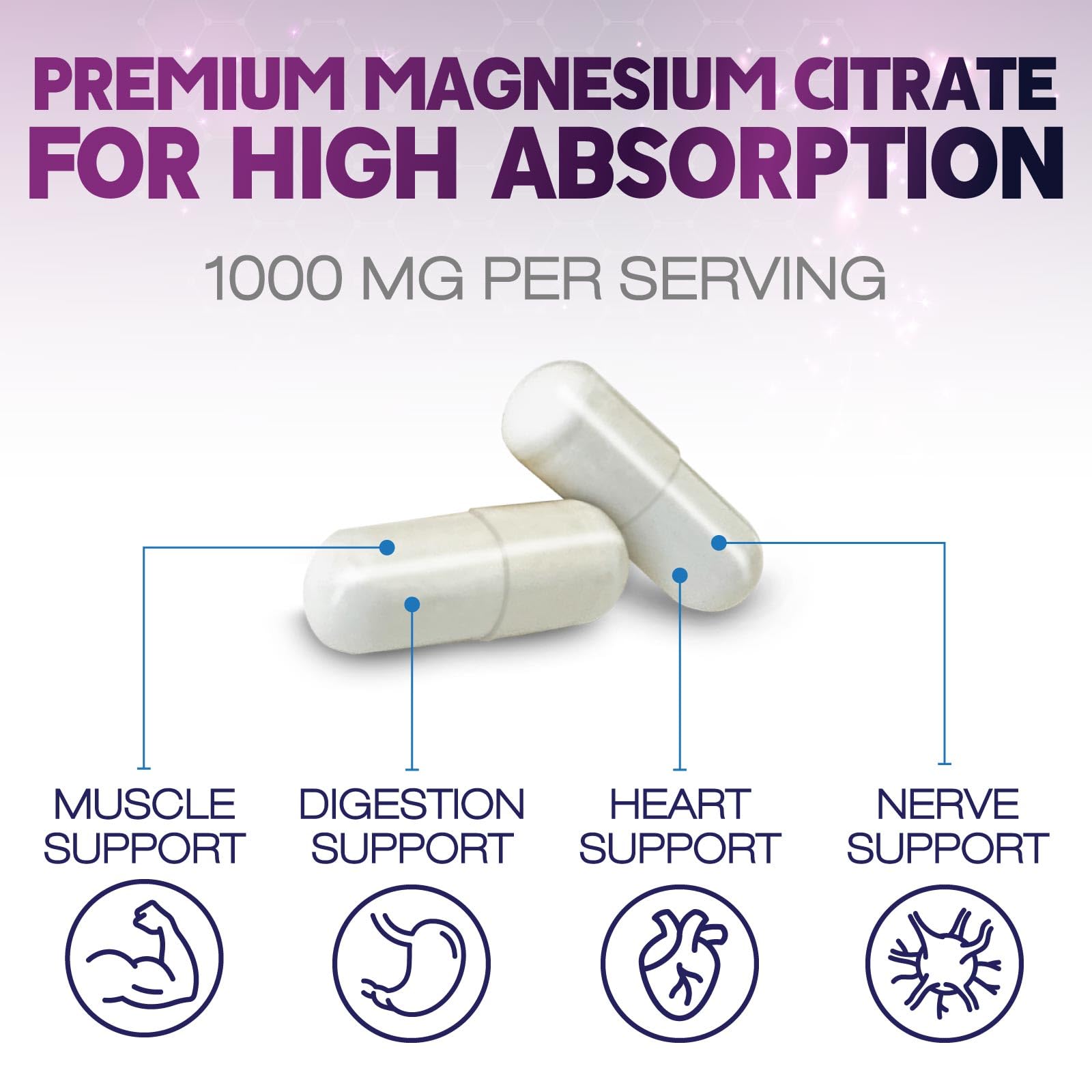 Magnesium Citrate Capsules 1000mg – High Absorption for Muscle, Nerve, Bone & Heart (60 Capsules)