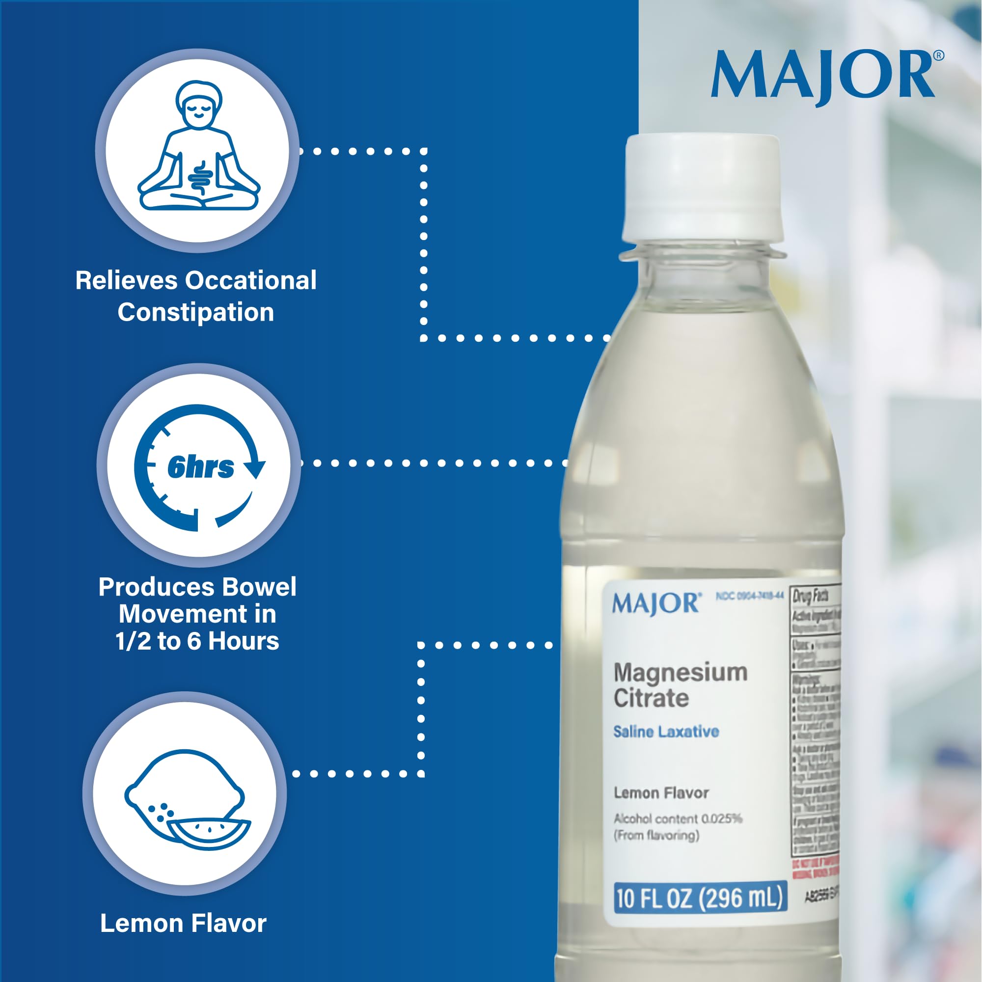 Major Magnesium Citrate Saline Laxative - Lemon Flavor, 10 Fl Oz (1 Pack) | Major Pharmaceuticals