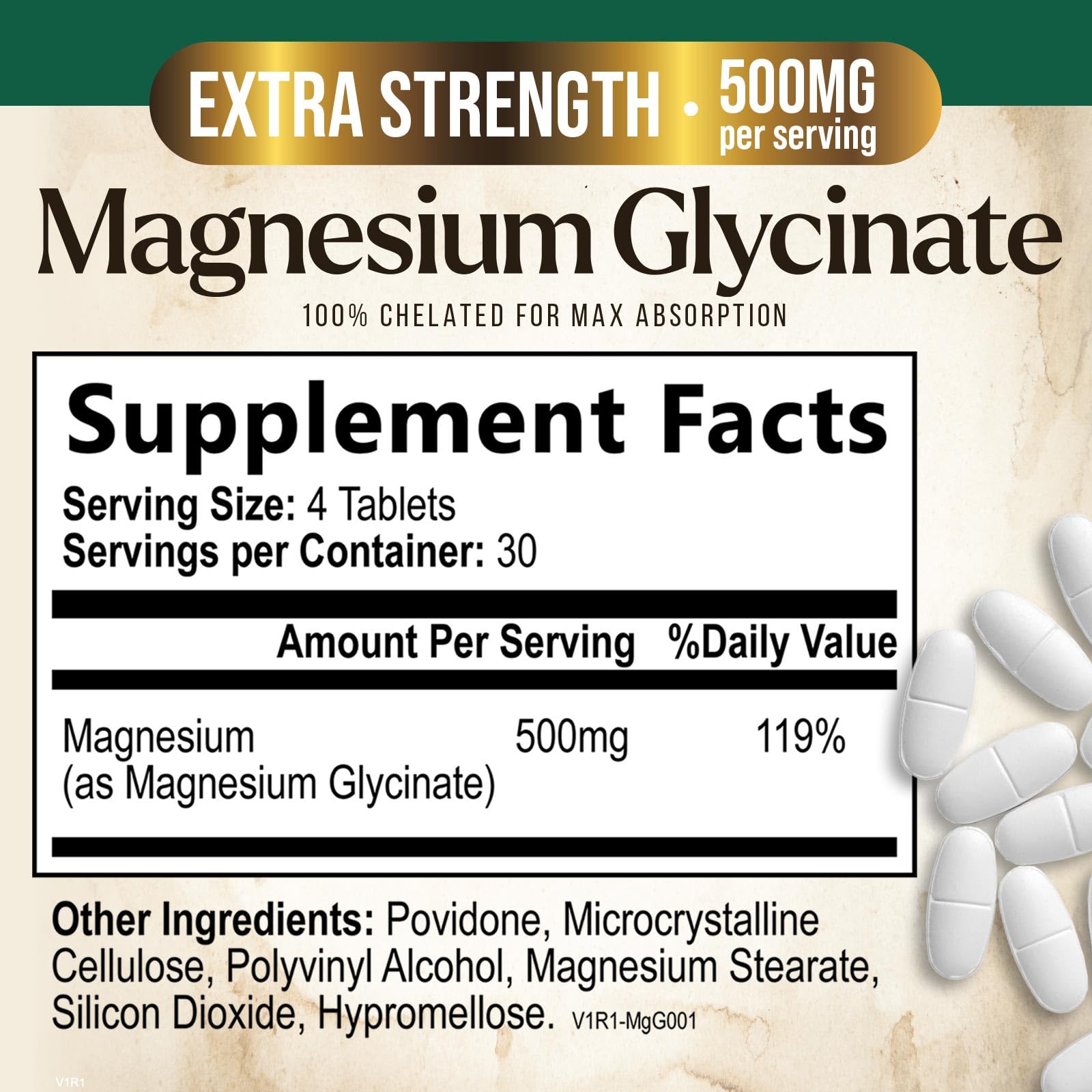 Magnesium Glycinate 500mg – Ultra Absorption (120 Tablets) | Supports Bones & Muscles