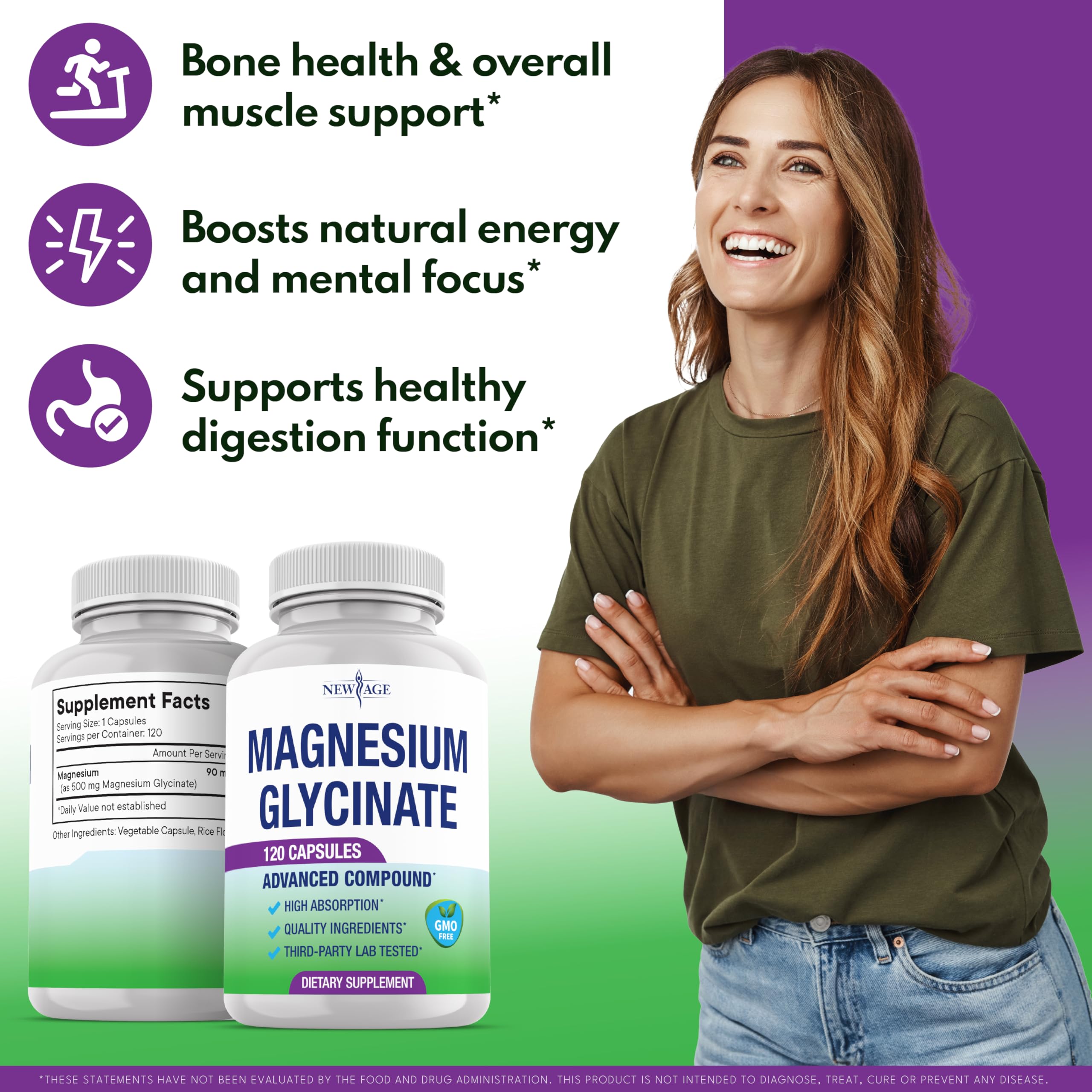 Magnesium Glycinate 500mg – 90mg Elemental Mg | High Absorption, Gluten-Free, Non-GMO | 360 Vegan Capsules
