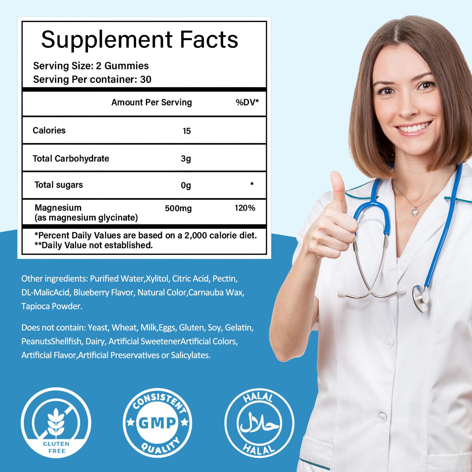 Magnesium Glycinate Gummies 500mg - Sugar-Free, Vegan, 60 Count | Sleep & Relaxation