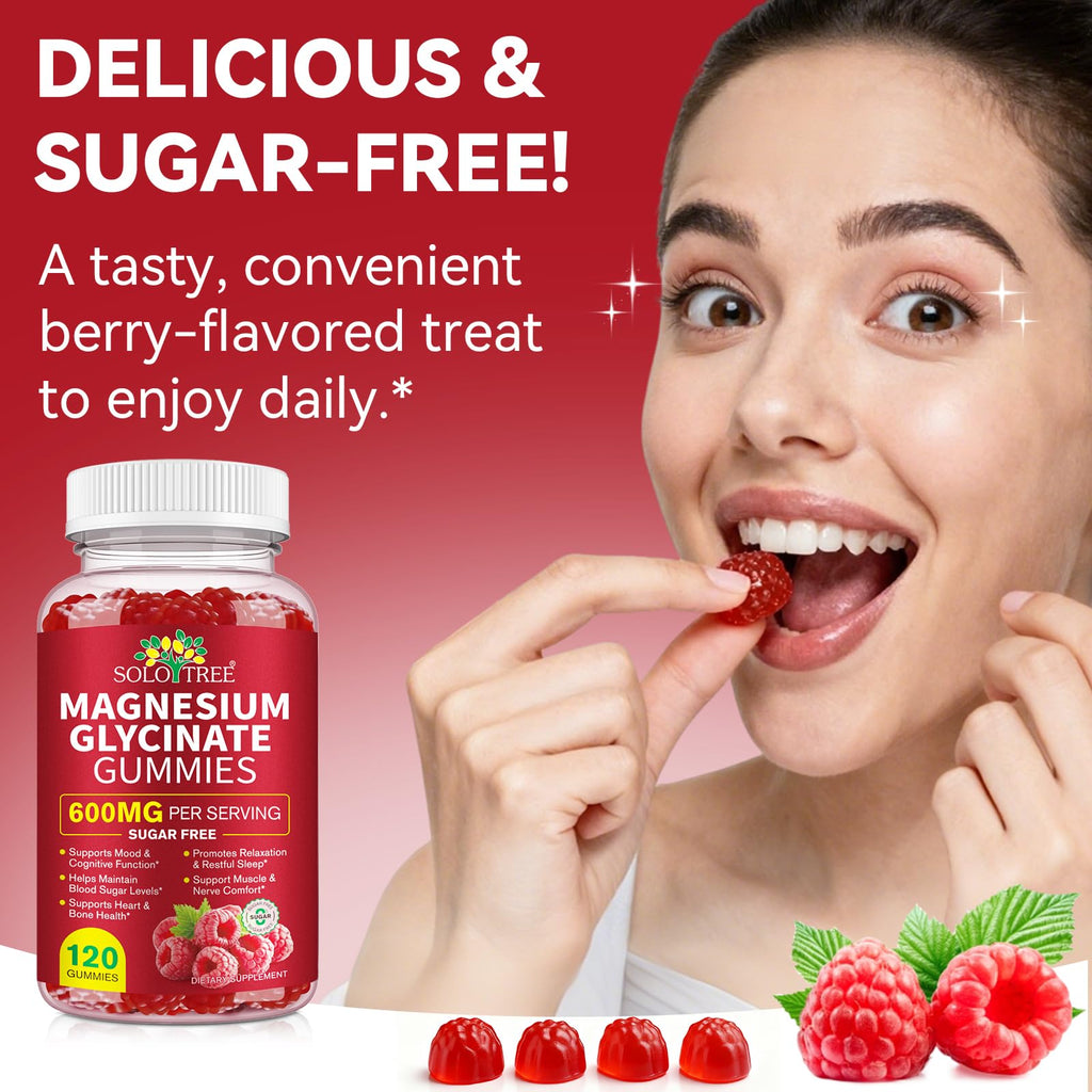Magnesium Glycinate Gummies with L-Threonate – 120 Count, 600 mg per Serving, Sugar Free, High Absorption