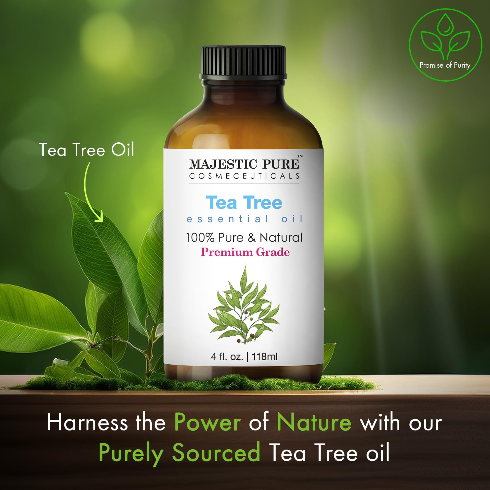 Tea Tree Essential Oil 4 fl oz – Majestic Pure, 100% Pure & Natural, Glass Dropper