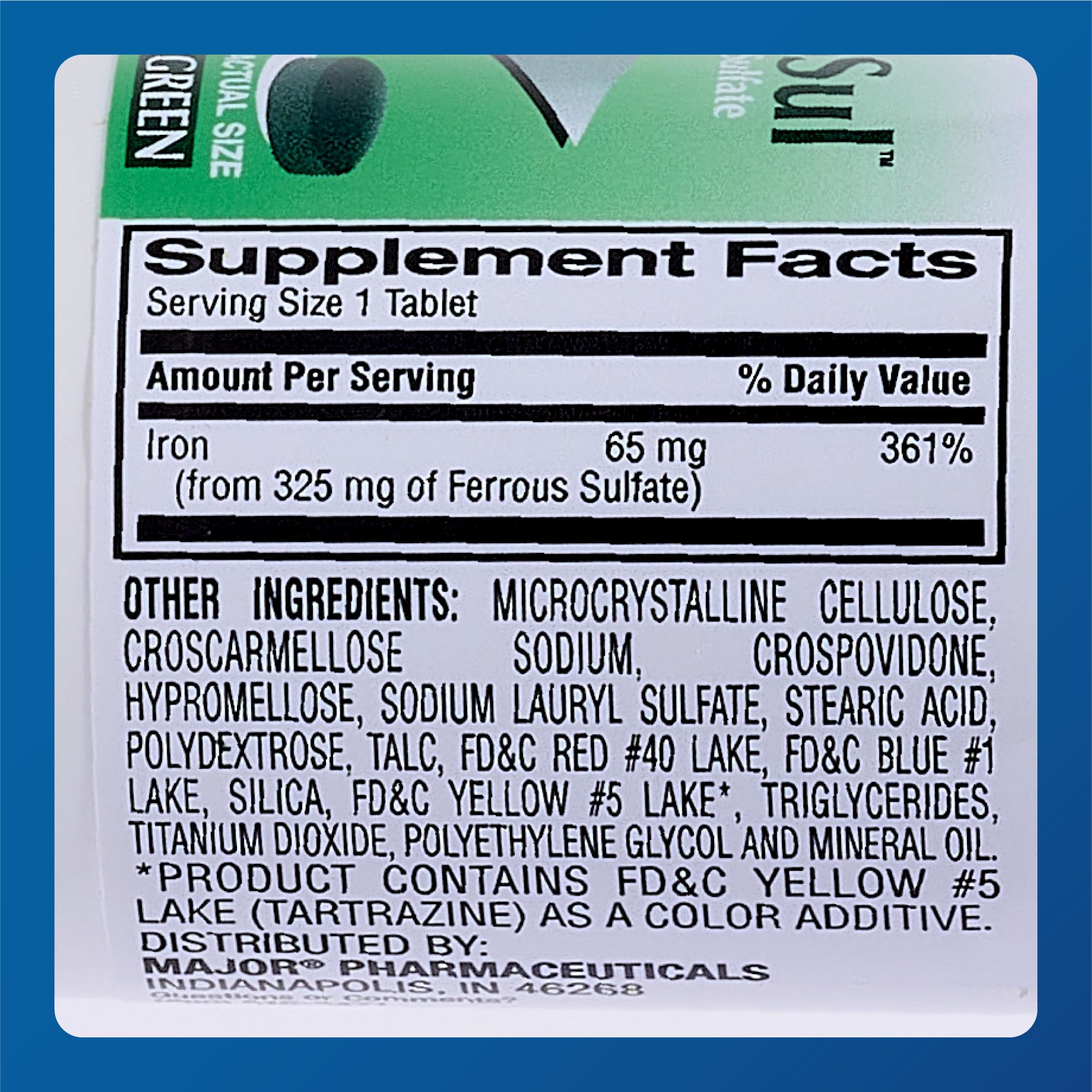 Major Ferosul Ferrous Sulfate 325mg – 65mg Elemental Iron | Iron Supplement (4 Pack, Green)