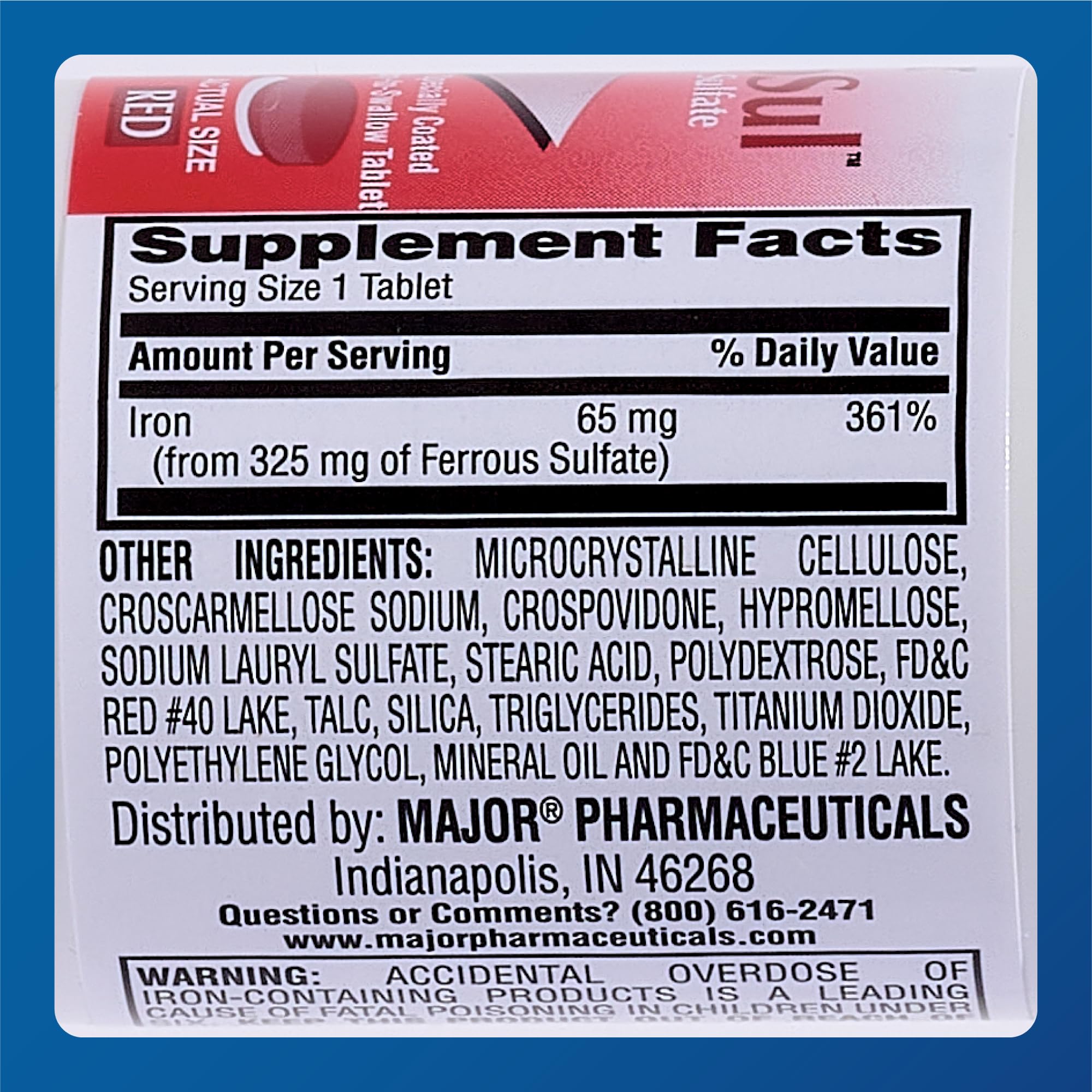 MAJOR Ferosul Ferrous Sulfate 325mg Tablets with 65mg Elemental Iron – Iron Supplement for Women & Men | Red, 100 Count (3 Pack)